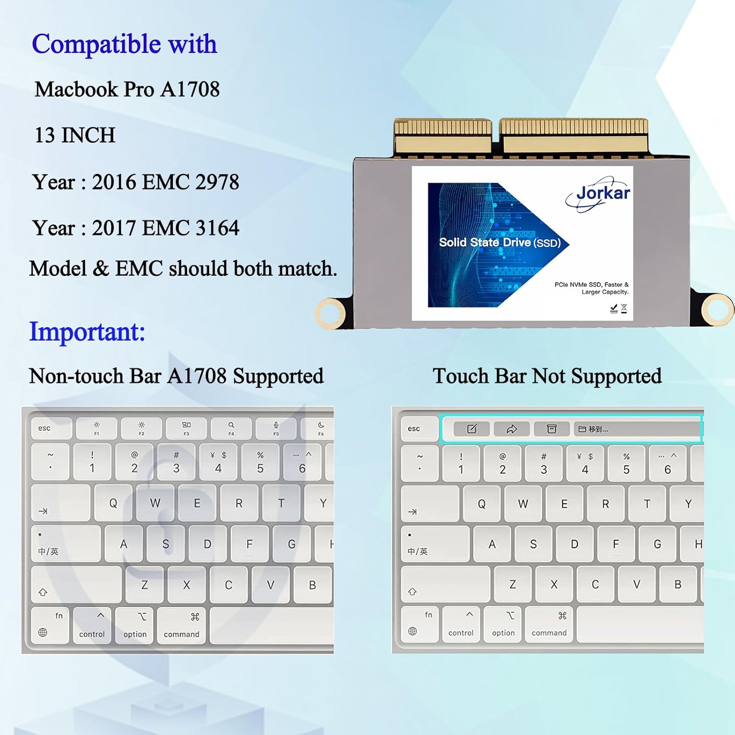 Jorkar SSD NVMe PCIe Gen3x4 per MacBook Pro A1708 1TB - immagine 3