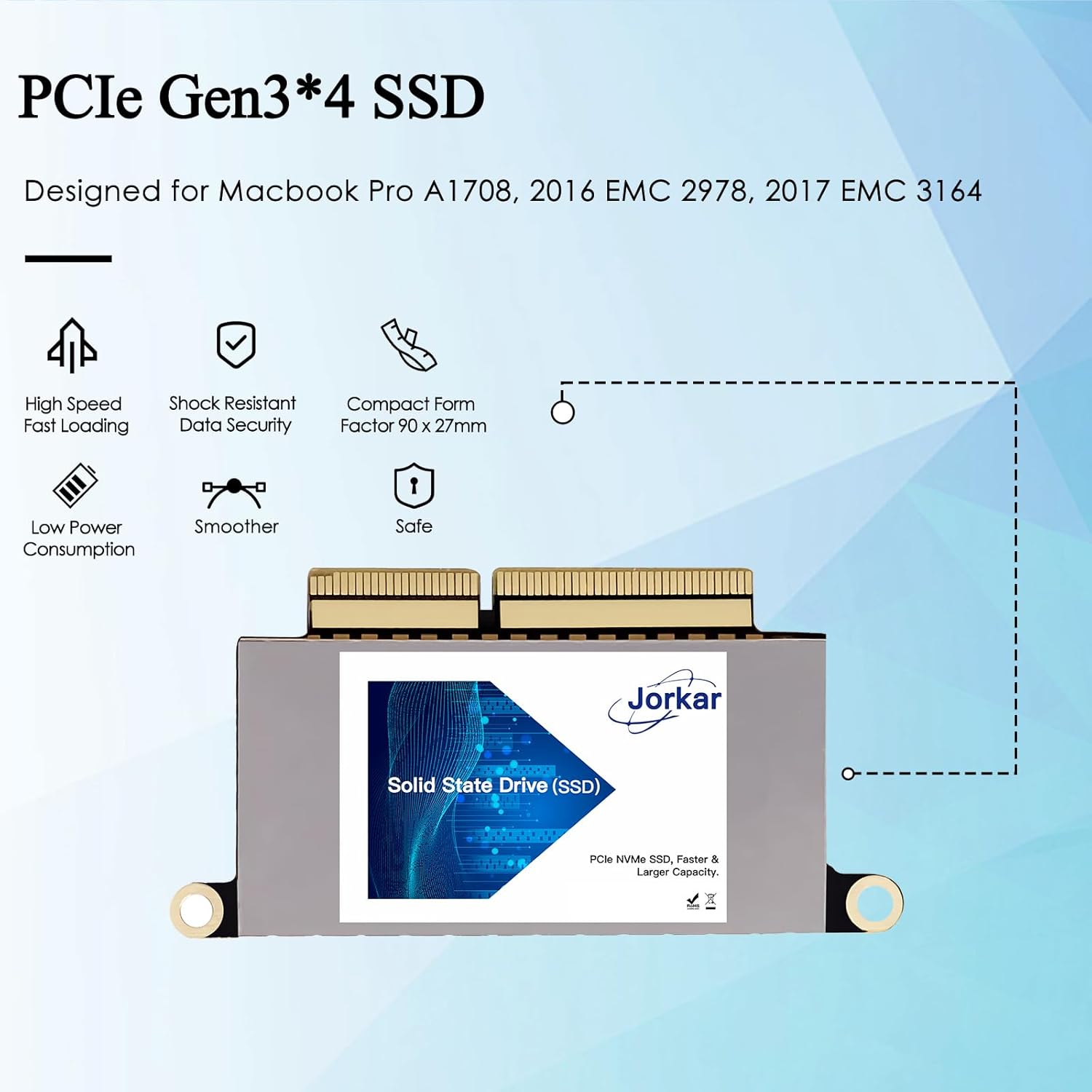 Jorkar SSD NVMe PCIe Gen3x4 per MacBook Pro A1708 1TB - immagine 5