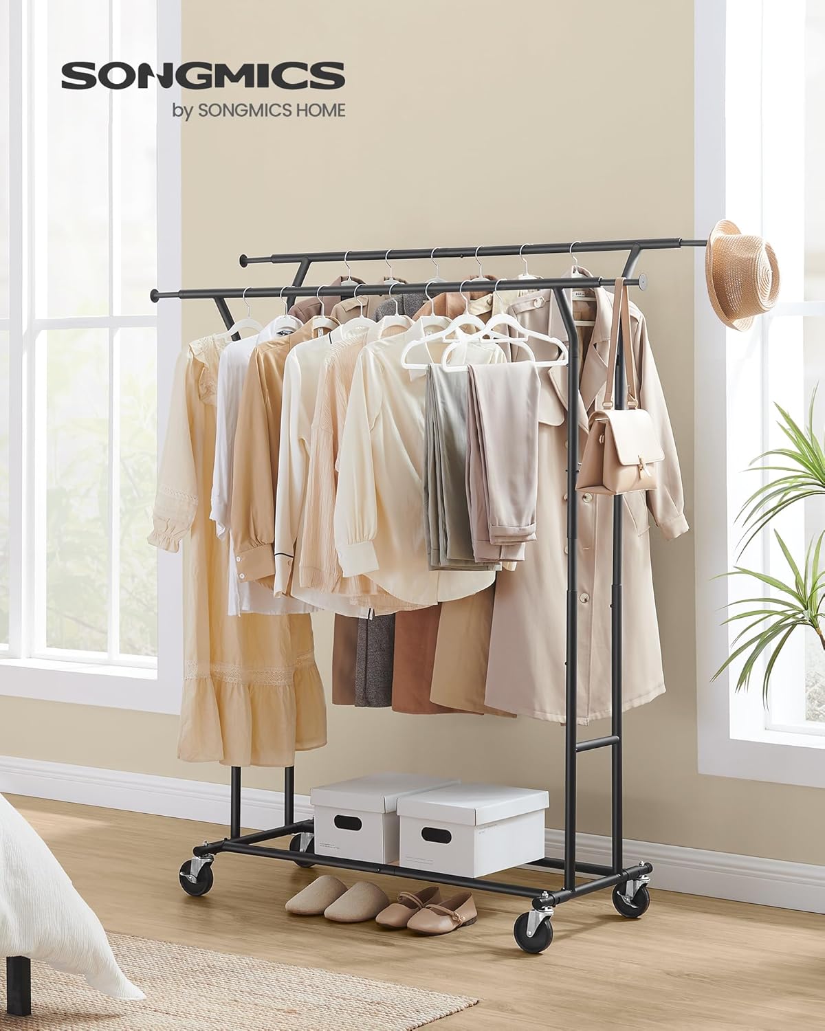 Songmics Stand Appendiabiti Estensibile in Acciaio (Nero) - immagine 2