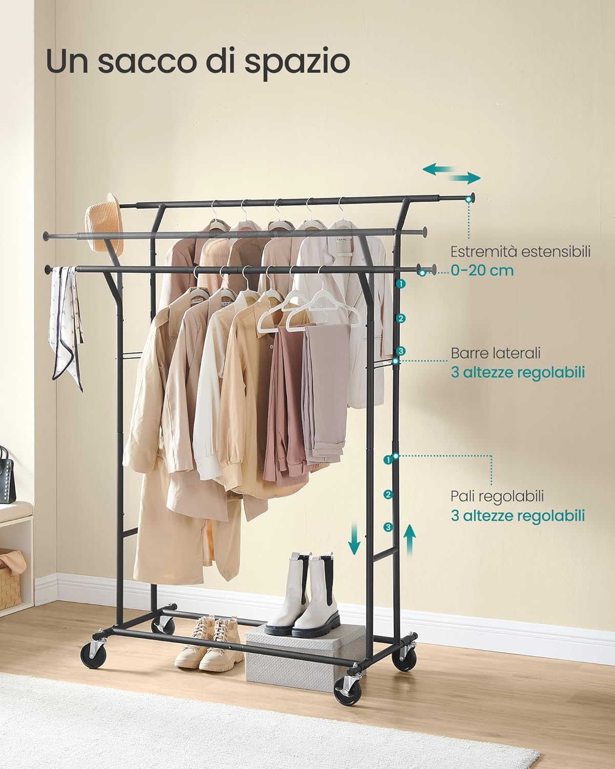 Songmics Stand Appendiabiti Estensibile in Acciaio (Nero) - immagine 3