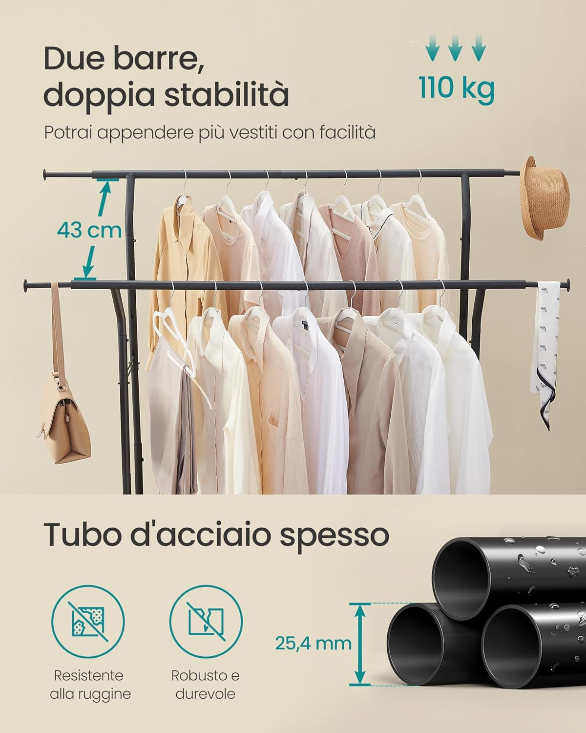 Songmics Stand Appendiabiti Estensibile in Acciaio (Nero) - immagine 4