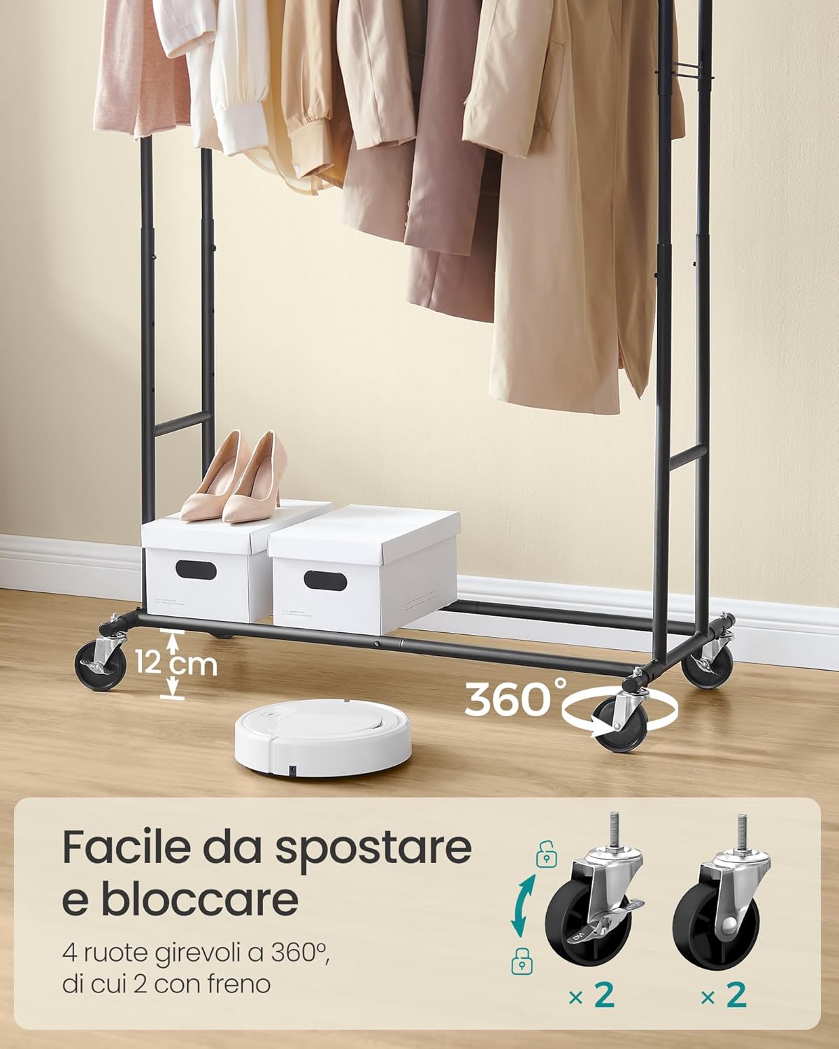 Songmics Stand Appendiabiti Estensibile in Acciaio (Nero) - immagine 5