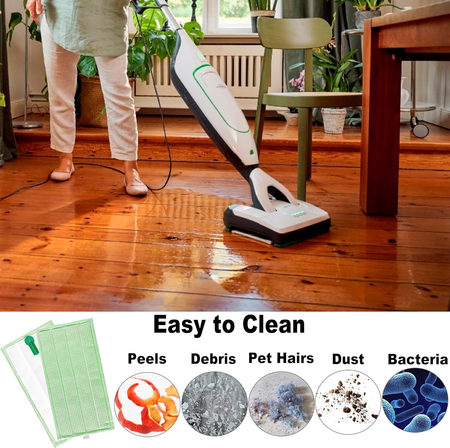 Panni Pulilava per Folletto SP600 SP600S 6pcs, Verde - immagine 2