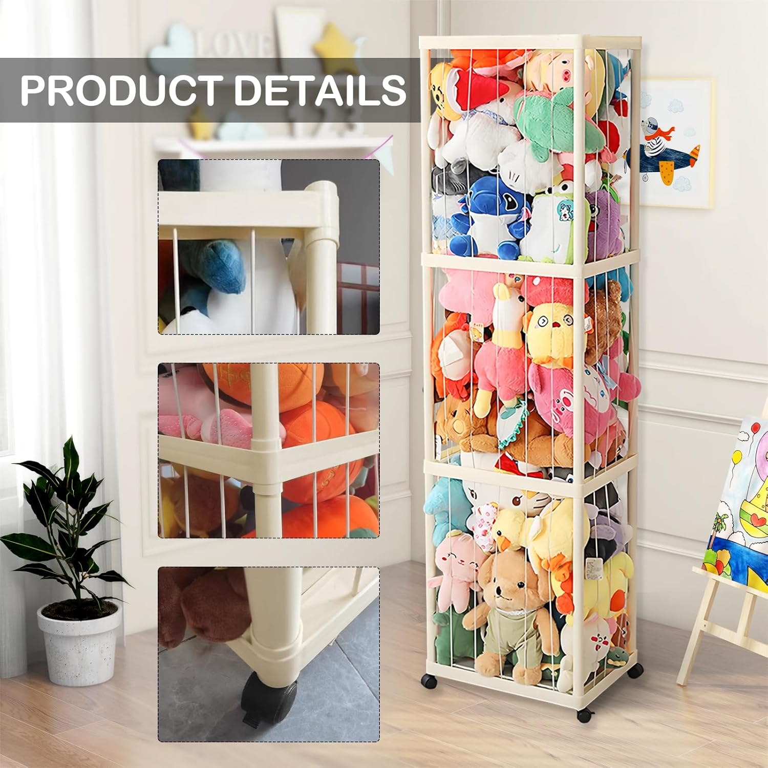 Porta Peluche Verticale Grande Capacità con Ruote - immagine 4