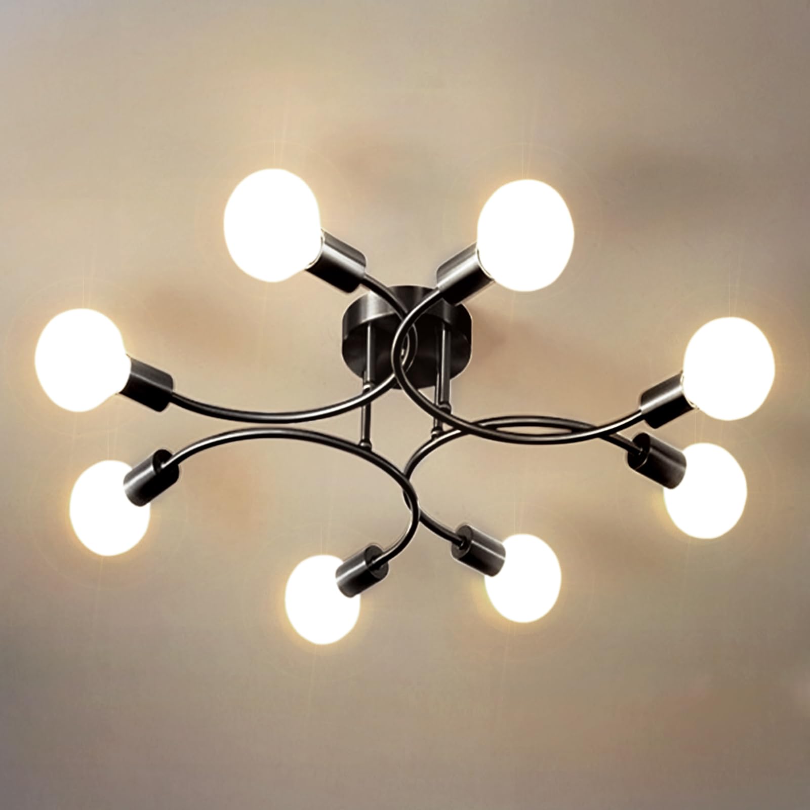 niuniaj Lampadario Soggiorno Industriale 8 Luci E27, Nero