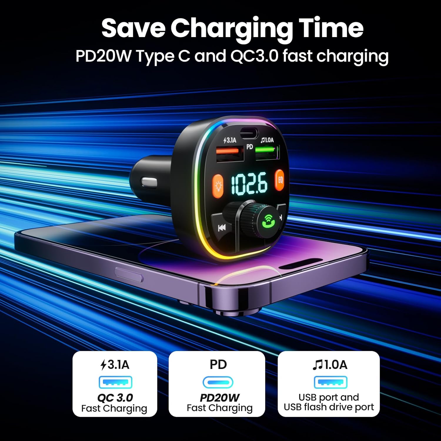 Glasflength Trasmettitore Bluetooth Auto con MP3 Player - immagine 3