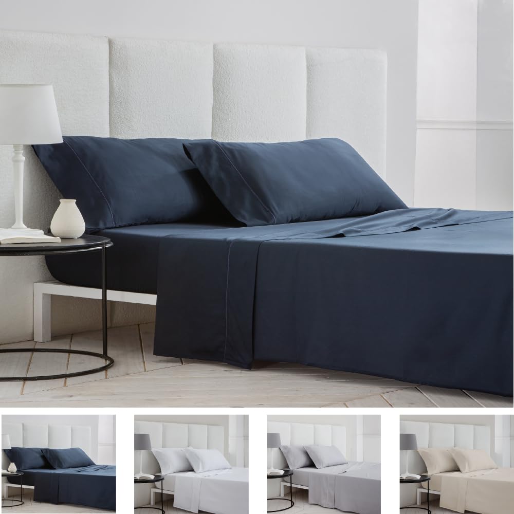 Cotton Artean Lorea - Set Biancheria Letto Raso Blu