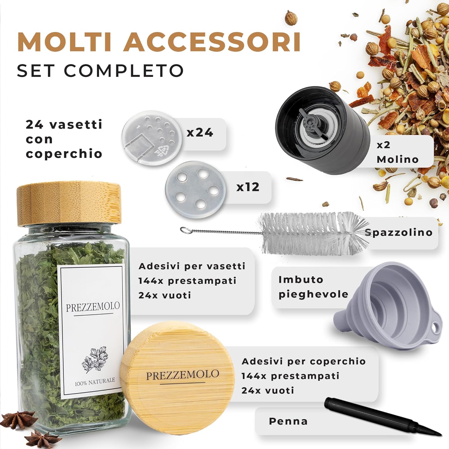 Comforder - Barattoli Spezie Vetro 120ml con Etichette - immagine 2