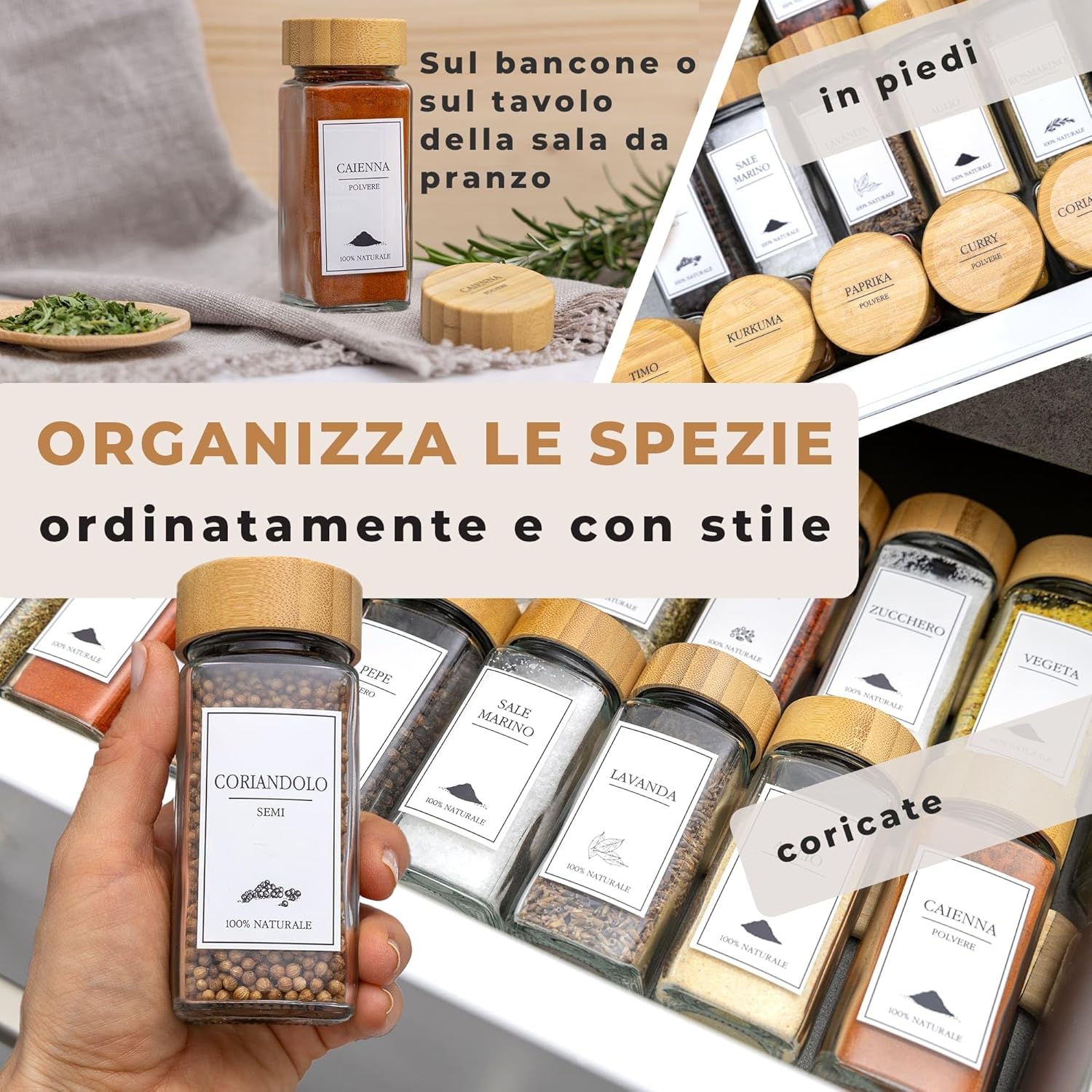 Comforder - Barattoli Spezie Vetro 120ml con Etichette - immagine 5