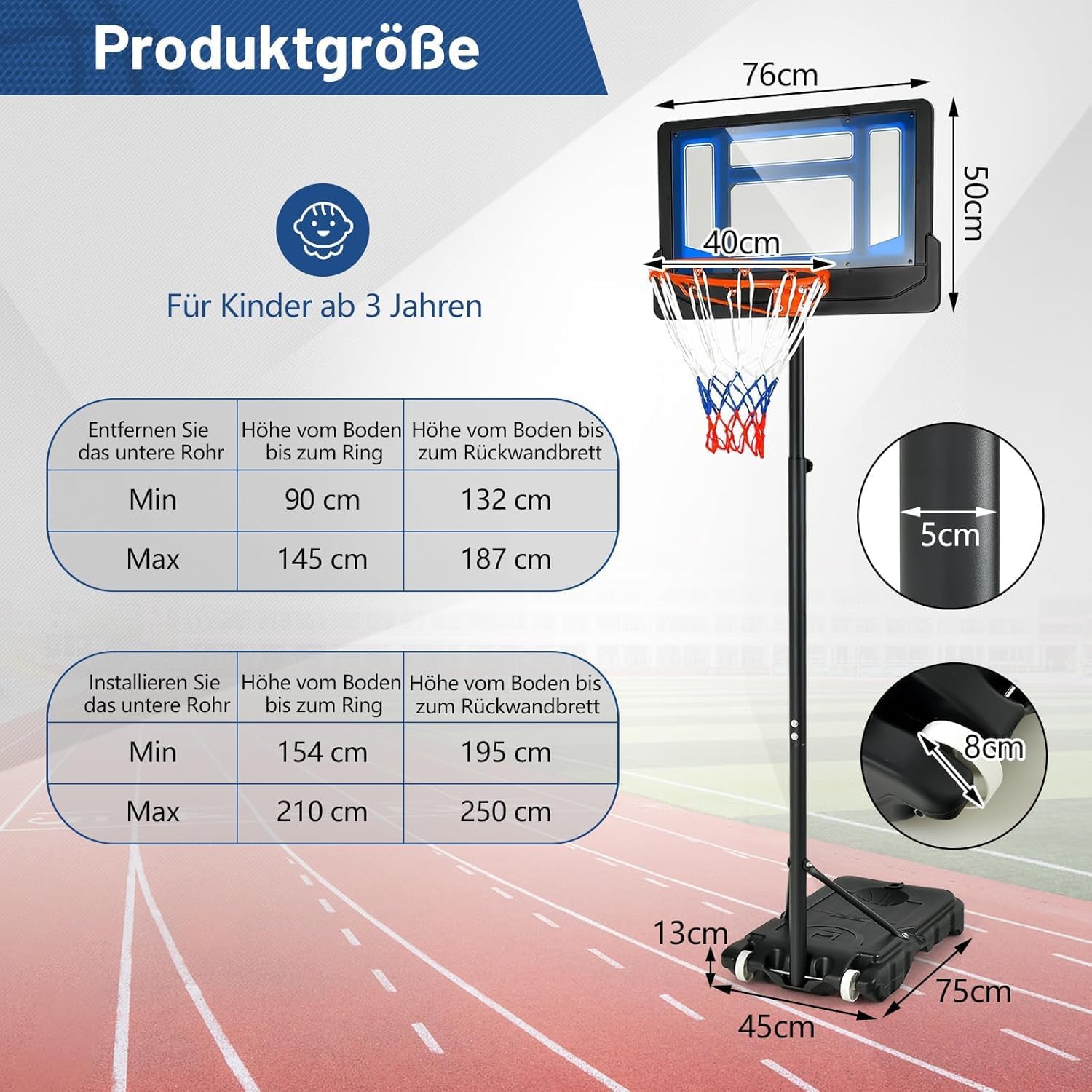 Fantask Supporto da basket regolabile 90-210 cm - immagine 5