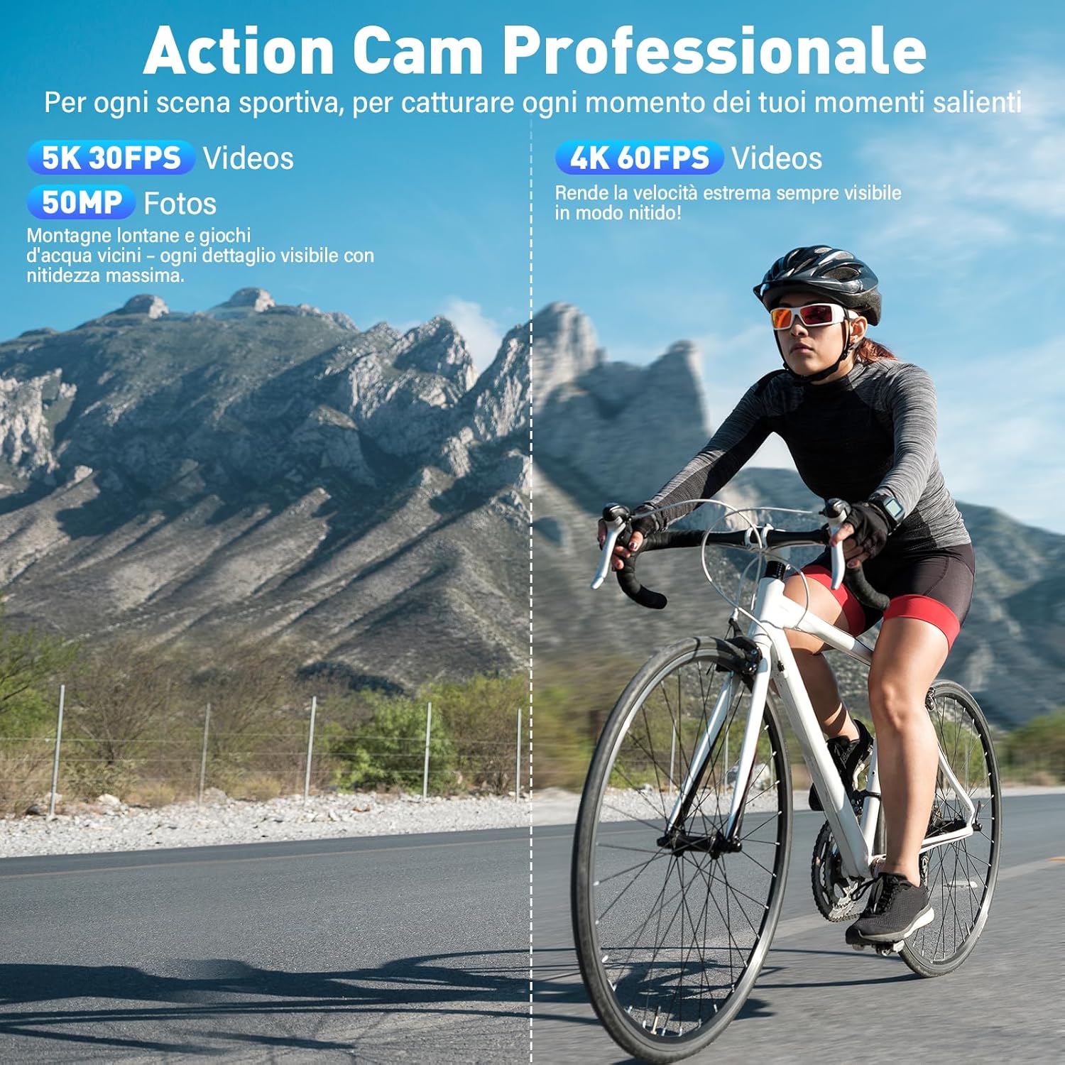 Action Cam 5K/4K 50MP Dual Screen con Stabilizzatore EIS - immagine 2