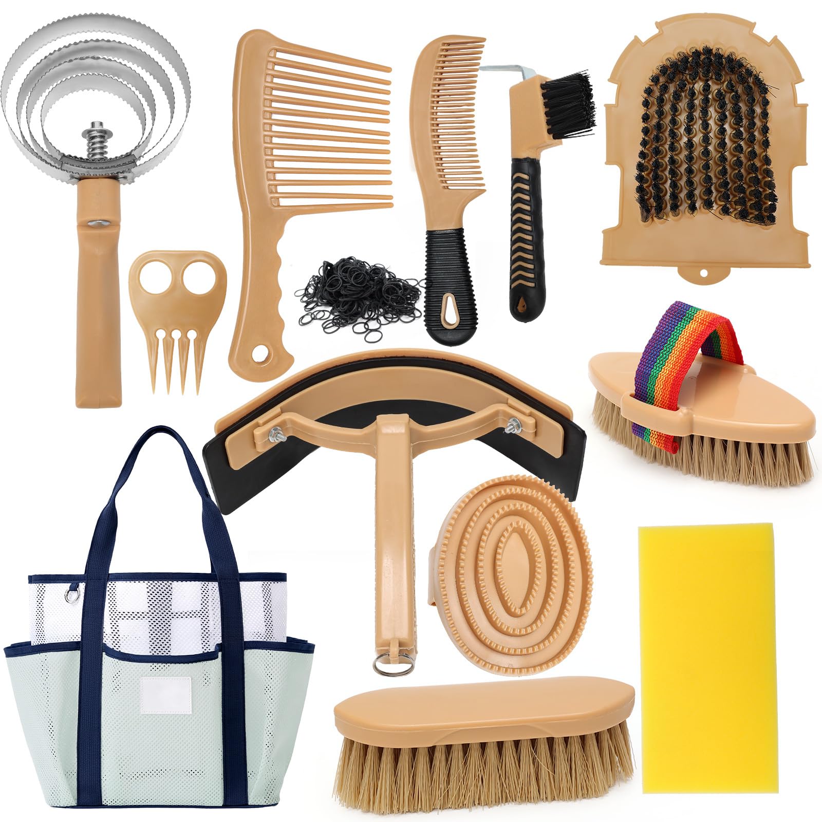 Kit Toelettatura Cavallo 13 Pezzi Horse Care, Giallo