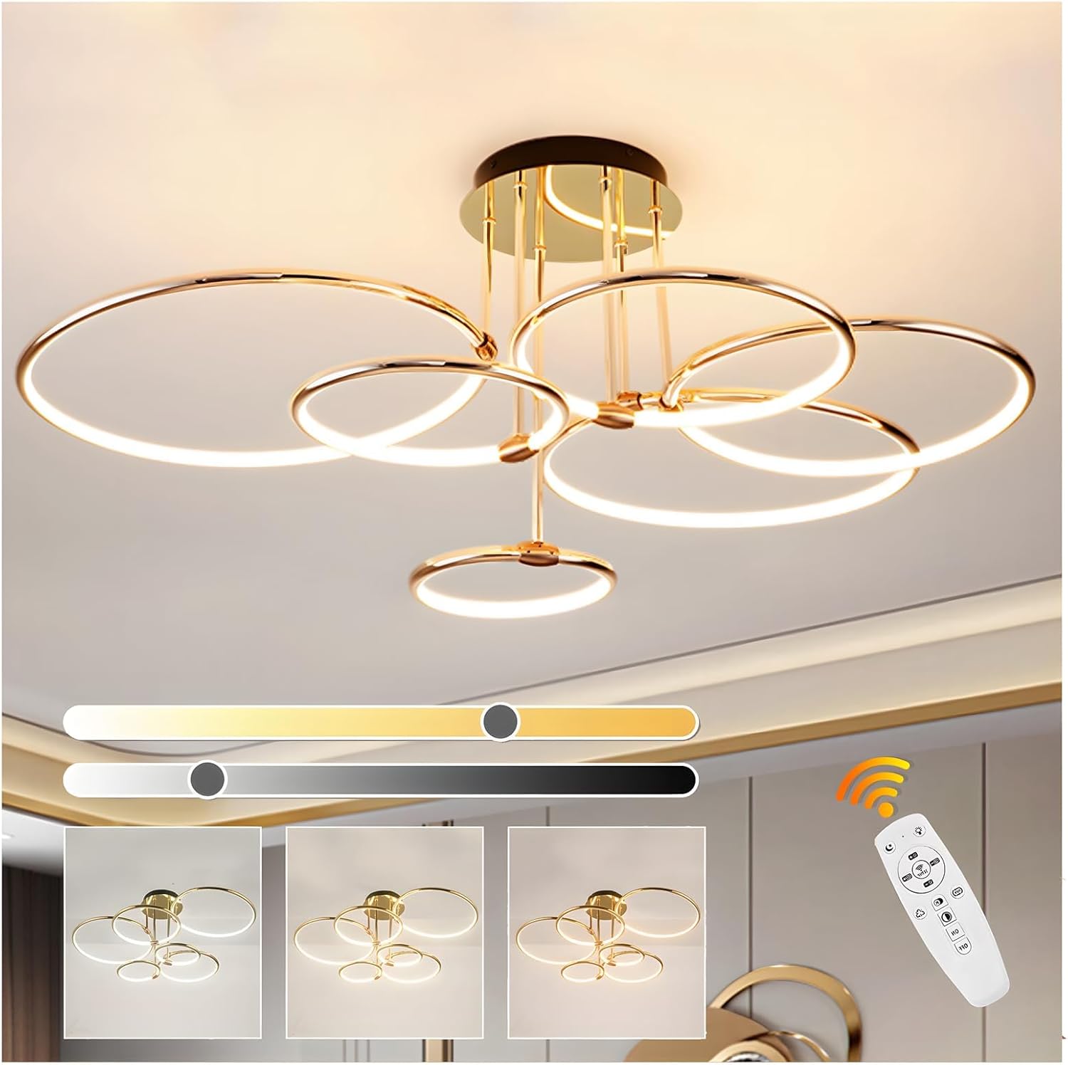 Plafoniera LED 6 Anelli Oro Ø105cm 145W Dimmerabile - immagine 1