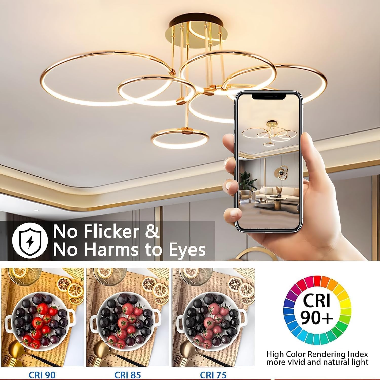 Plafoniera LED 6 Anelli Oro Ø105cm 145W Dimmerabile - immagine 3