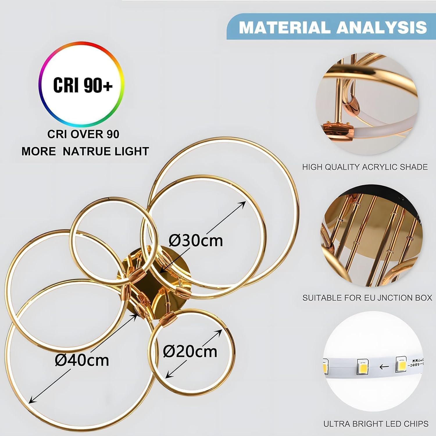 Plafoniera LED 6 Anelli Oro Ø105cm 145W Dimmerabile - immagine 5