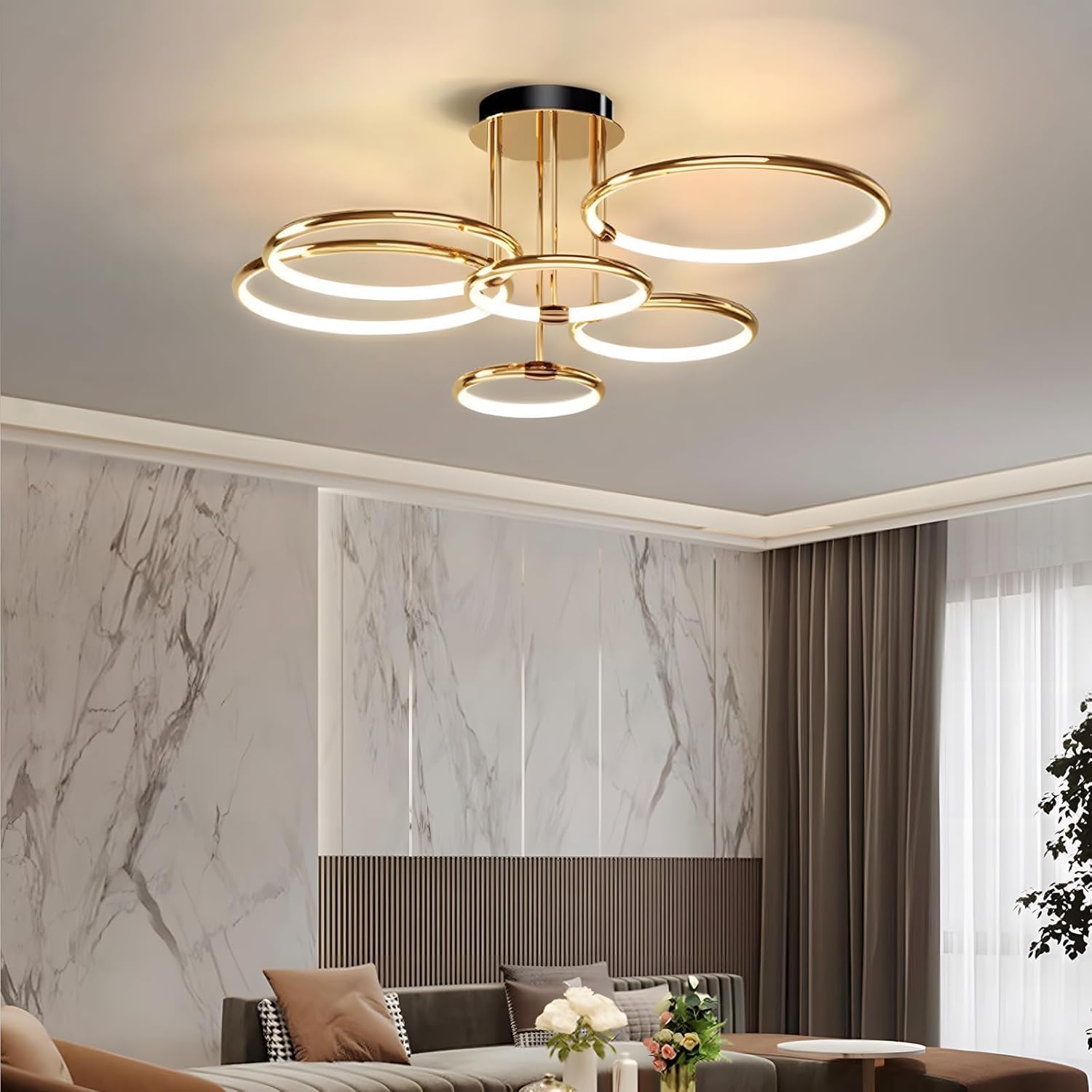 Plafoniera LED 6 Anelli Oro Ø105cm 145W Dimmerabile - immagine 8