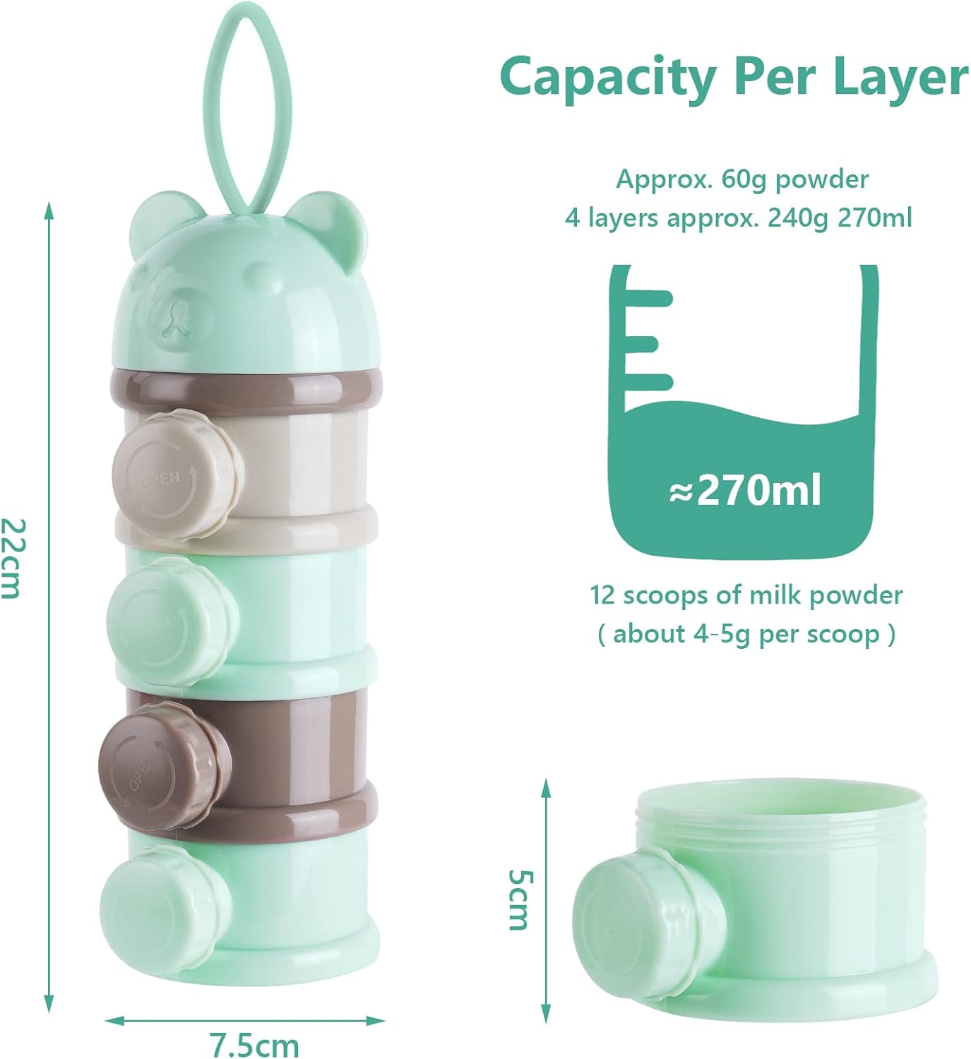 Vicloon Dosatore Latte in Polvere 4 Scomparti, Verde - immagine 2