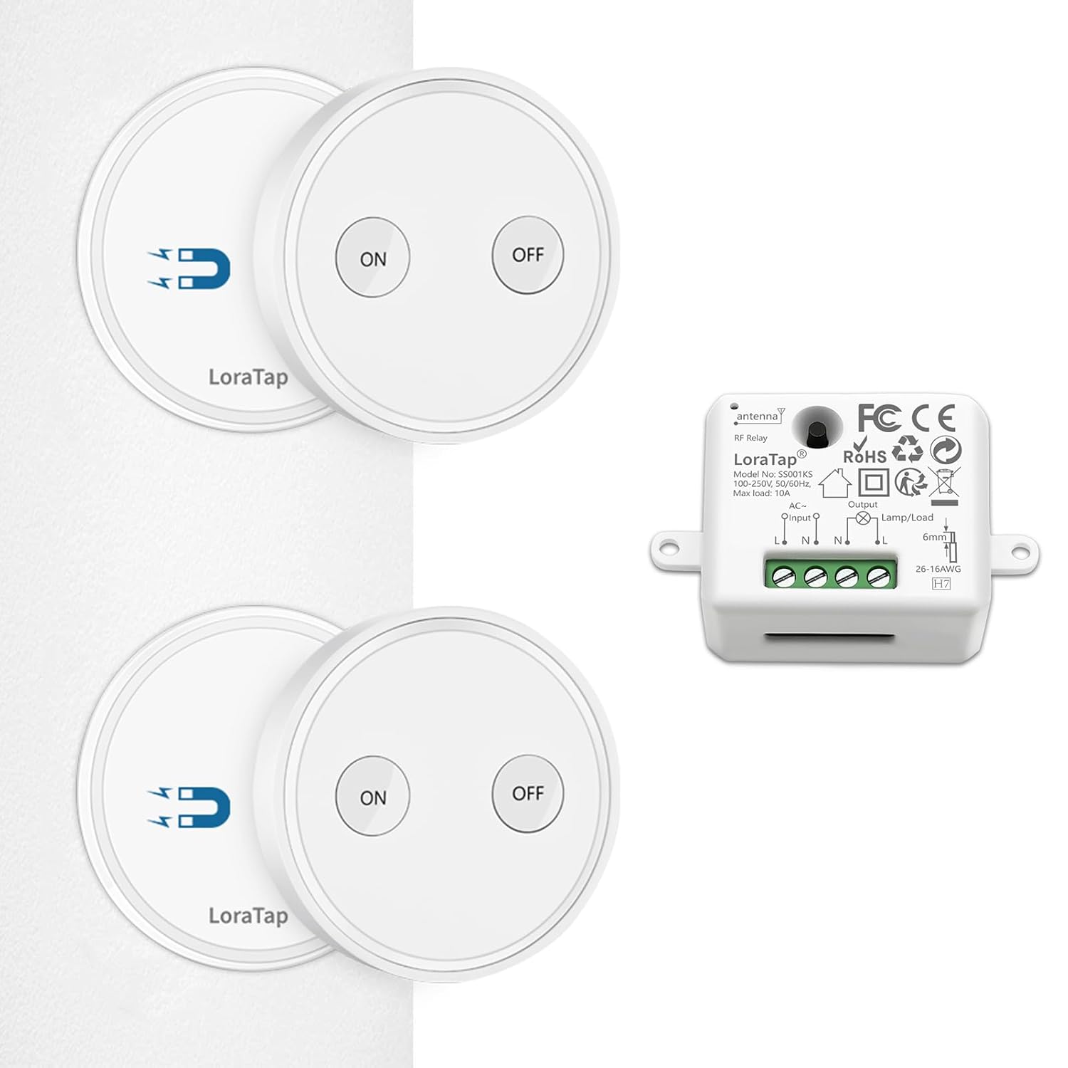 Loratap Kit Interruttore Luce Senza Fili con 2 Telecomandi - immagine 1
