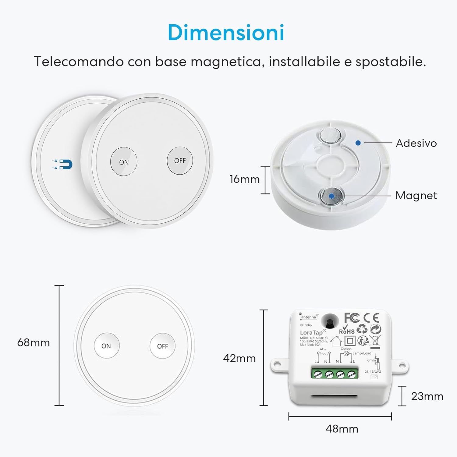Loratap Kit Interruttore Luce Senza Fili con 2 Telecomandi - immagine 6