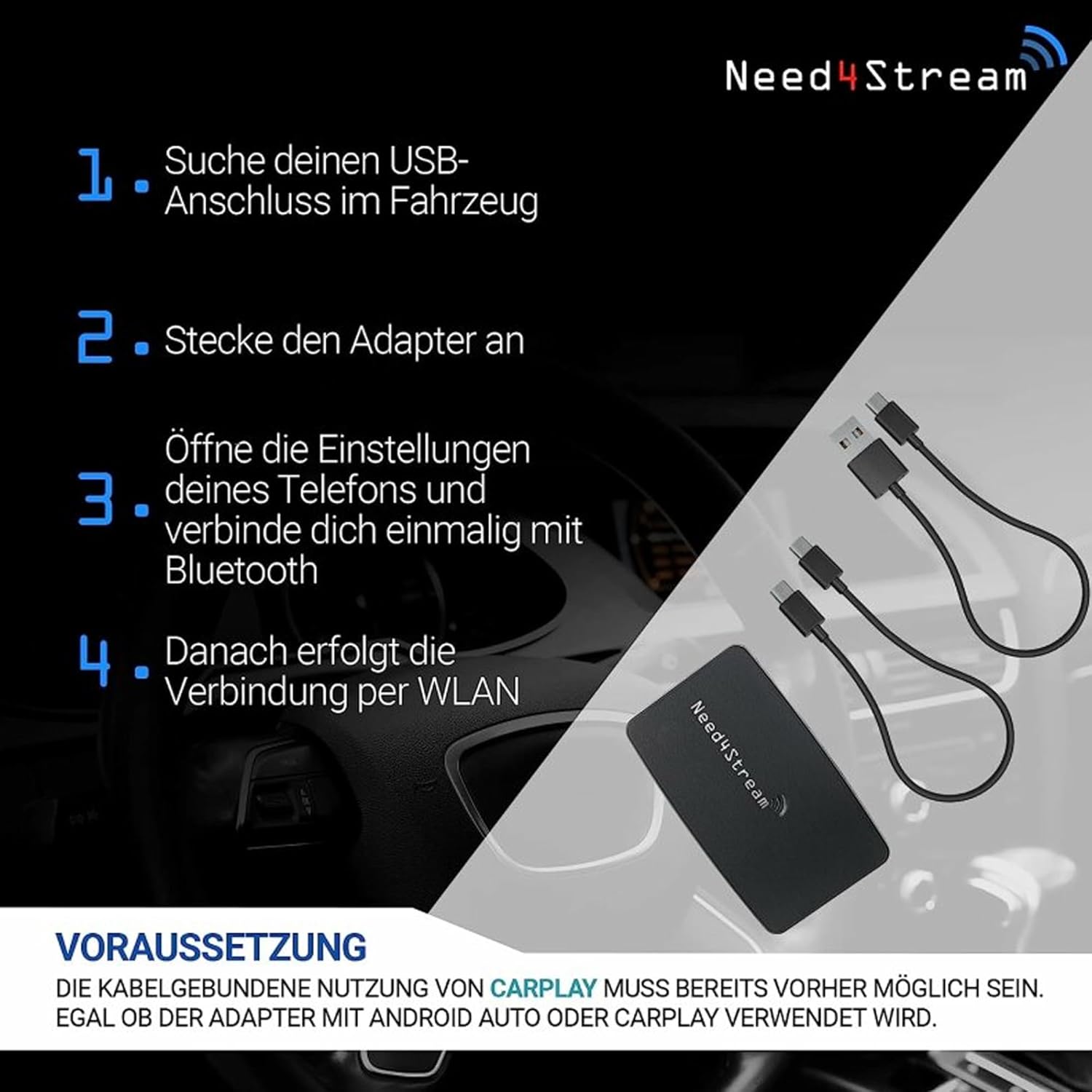 Need4stream Adattatore Wireless per Android Auto e CarPlay - immagine 5