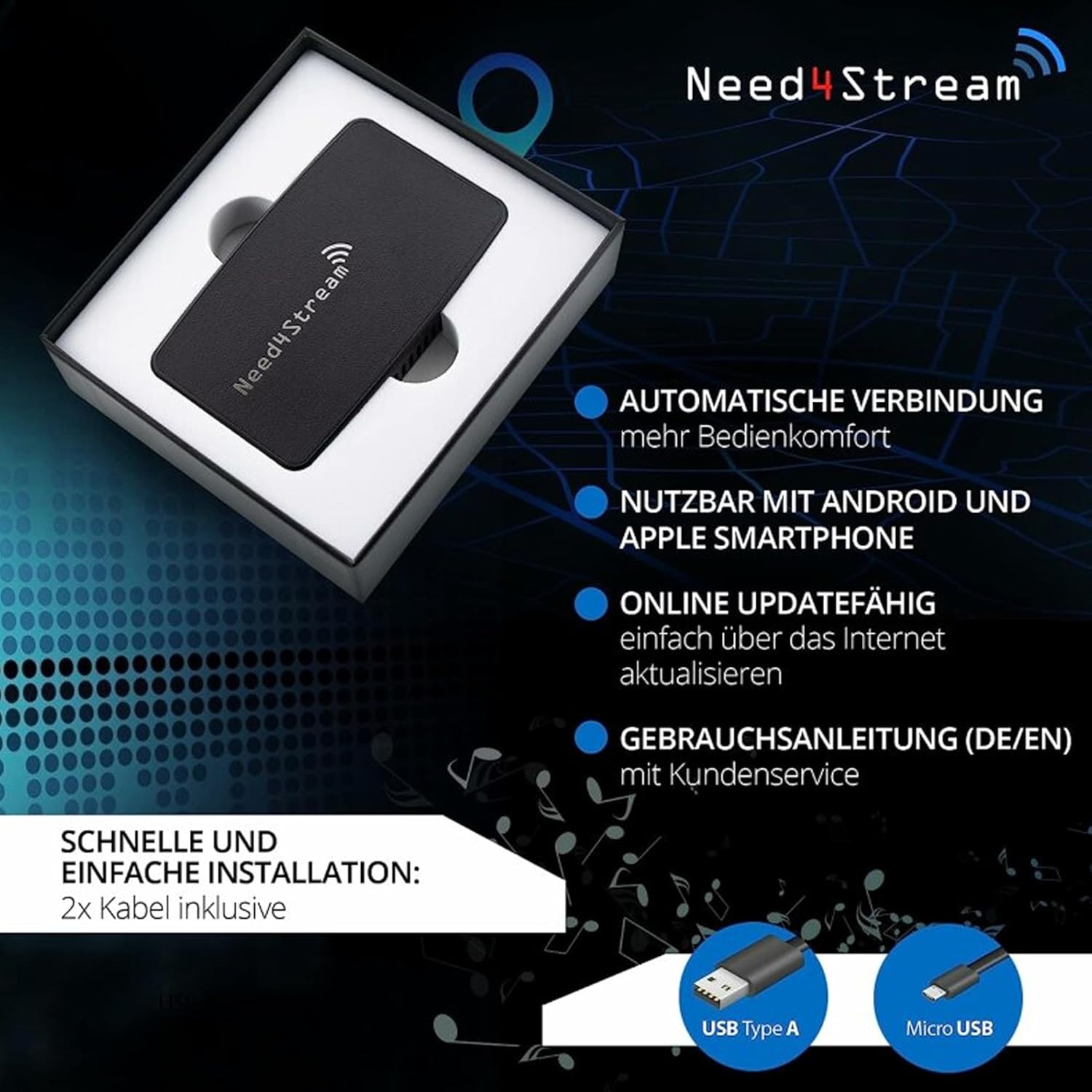 Need4stream Adattatore Wireless per Android Auto e CarPlay - immagine 7