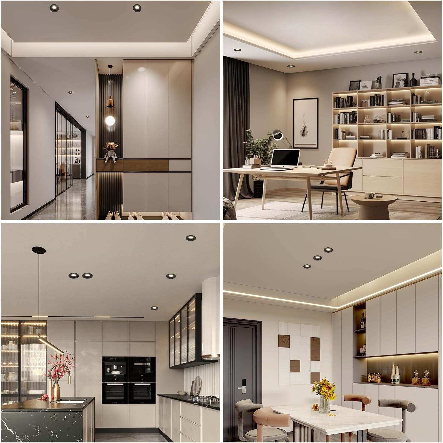 wowatt 12 × Faretti LED da Incasso per Cartongesso Dimmerabili Nero, Luce Bianca Naturale 4000K, 5W Lampada Incasso 480LM Equivalenti a Alogena 50W, Luci da Soffitto Ultrasottili Orientabili 68mm - immagine 7