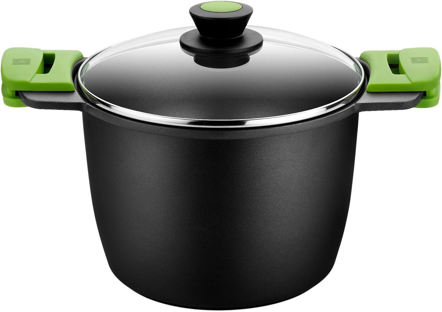 BRA Advanced - Pentola Alta con Coperchio in Vetro e Silicone Maniglie, 24 Cm