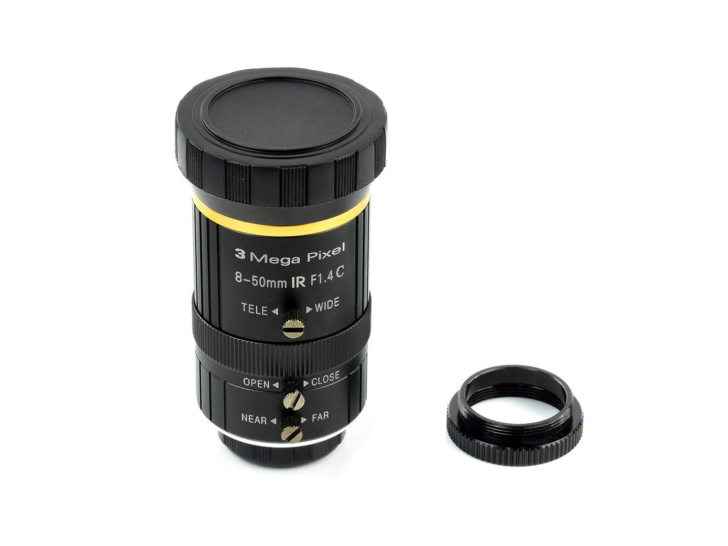 Waveshare Quality Industrial Zoom Lens 8-50mm Adjustable Focal Length with Adjustable Angle of View C-Mount Compatible with Raspberry Pi Camera