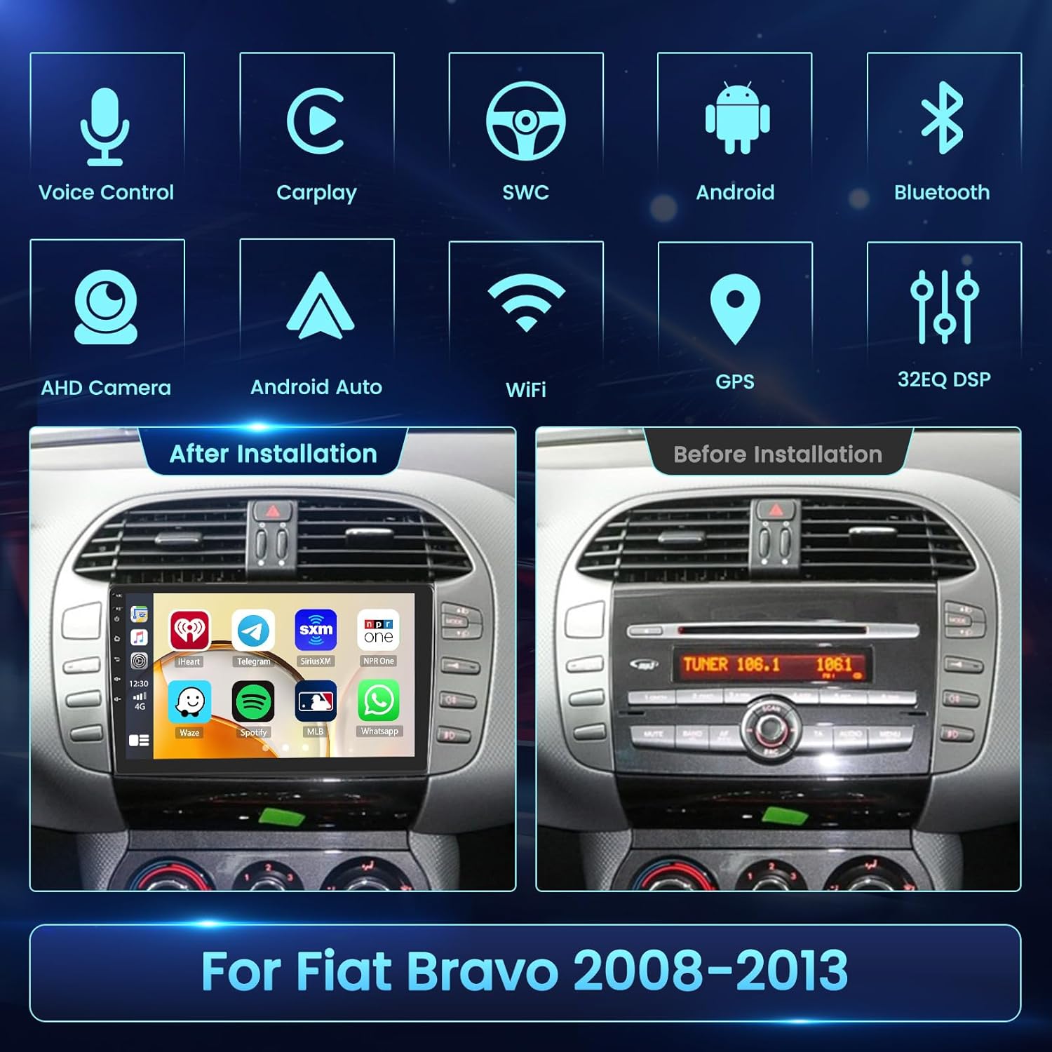 Fuluku Autoradio Android per Fiat Bravo 9'' IPS - immagine 2