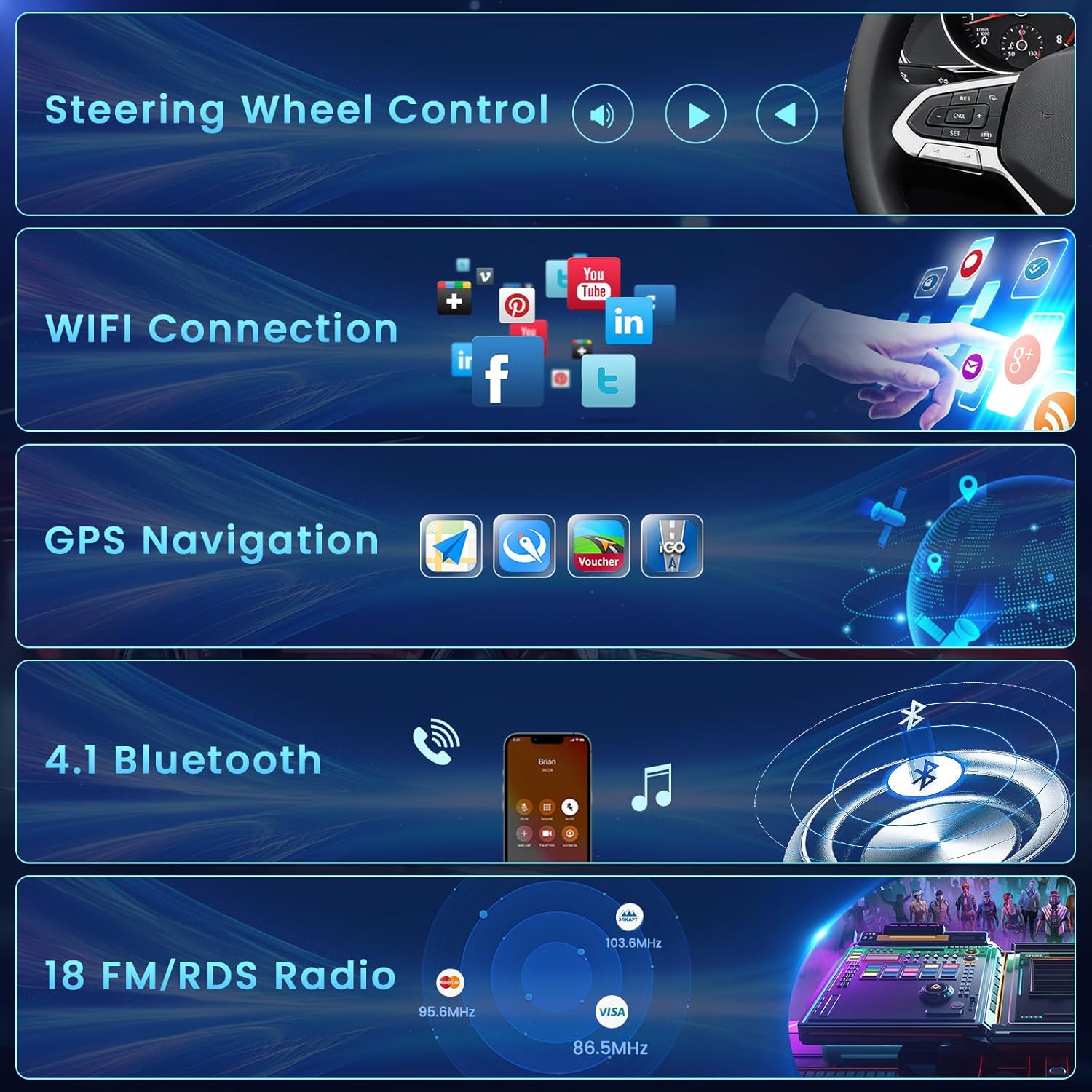 Fuluku Autoradio Android per Fiat Bravo 9'' IPS - immagine 4