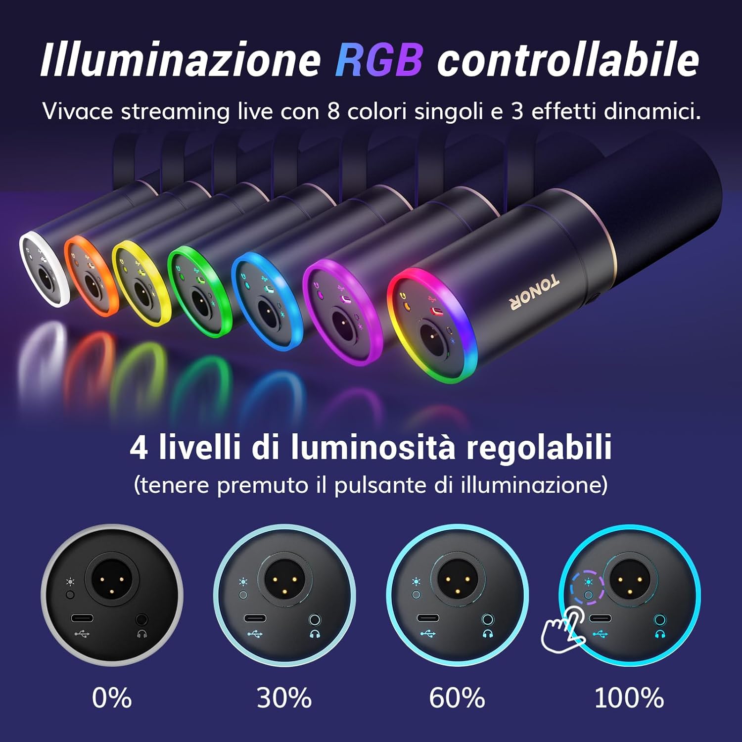 Tonor Microfono Gaming USB/XLR Dinamico, RGB - immagine 2