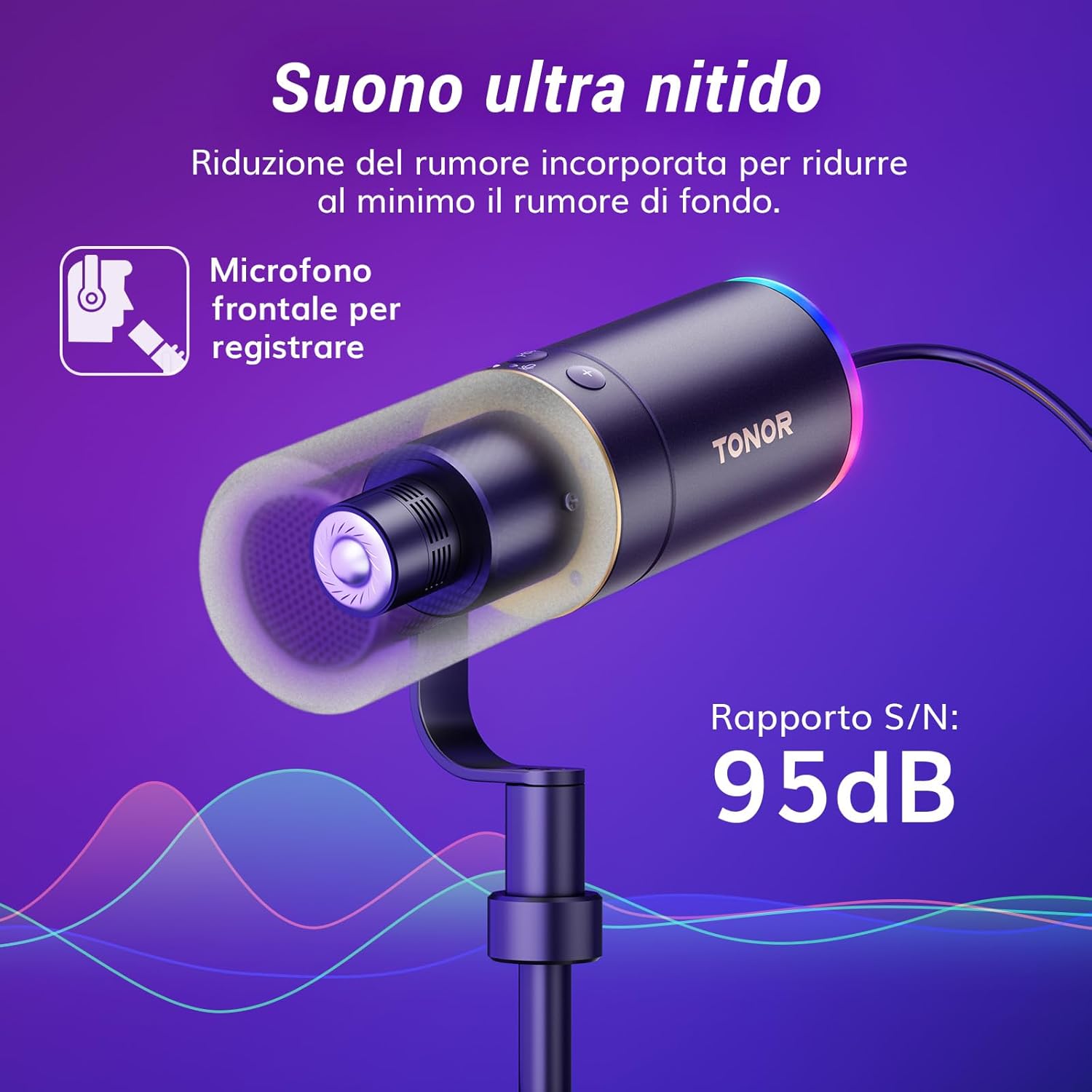 Tonor Microfono Gaming USB/XLR Dinamico, RGB - immagine 4