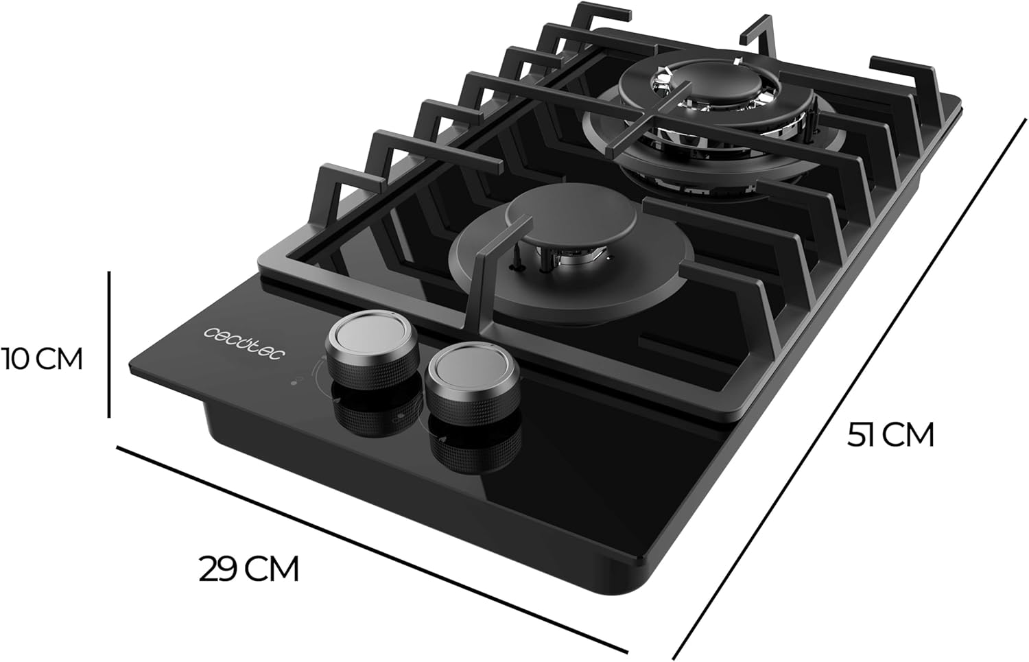 Cecotec Bolero Squad G 2200F Glass Black - Piano Cottura Gas 2 Fuochi - immagine 2