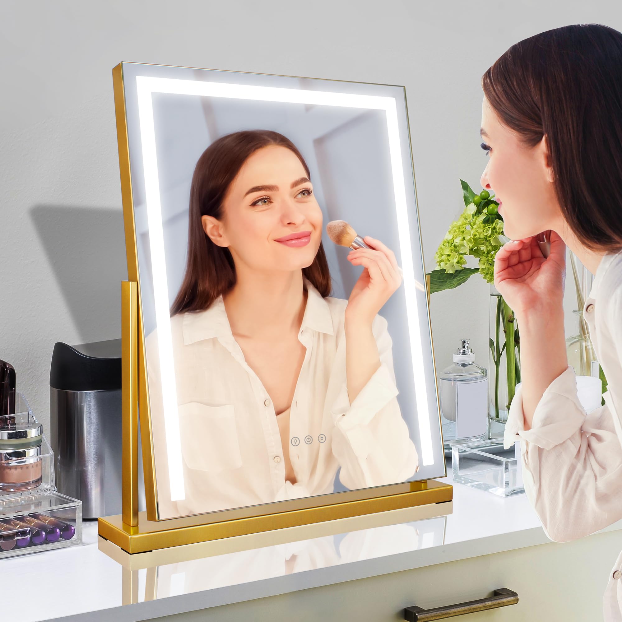 Mantolite Specchio Trucco LED Quadrato 52x58cm, Dorato