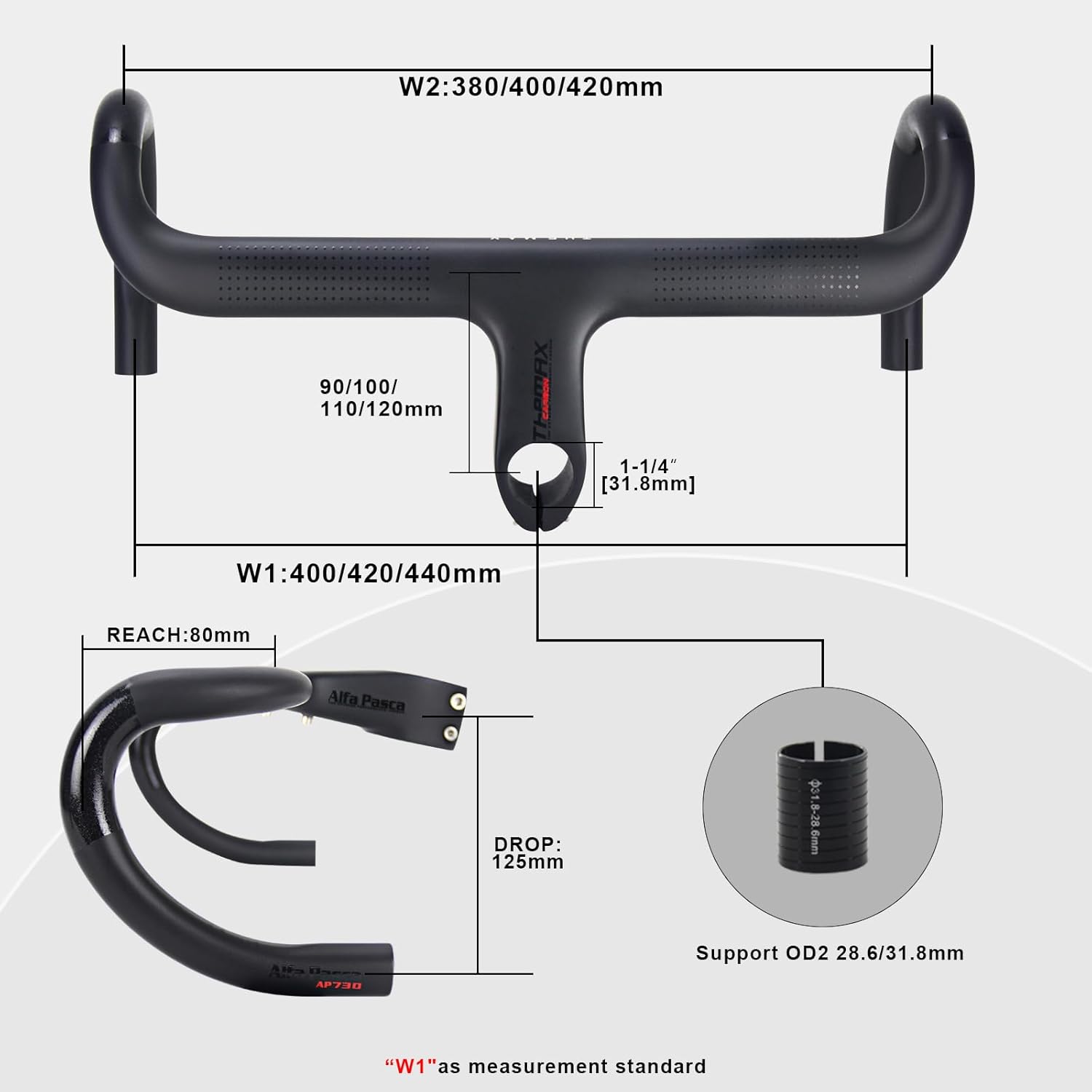 Alfa Pasca Manubrio Bici Corsa Carbonio UD Opaco - immagine 4