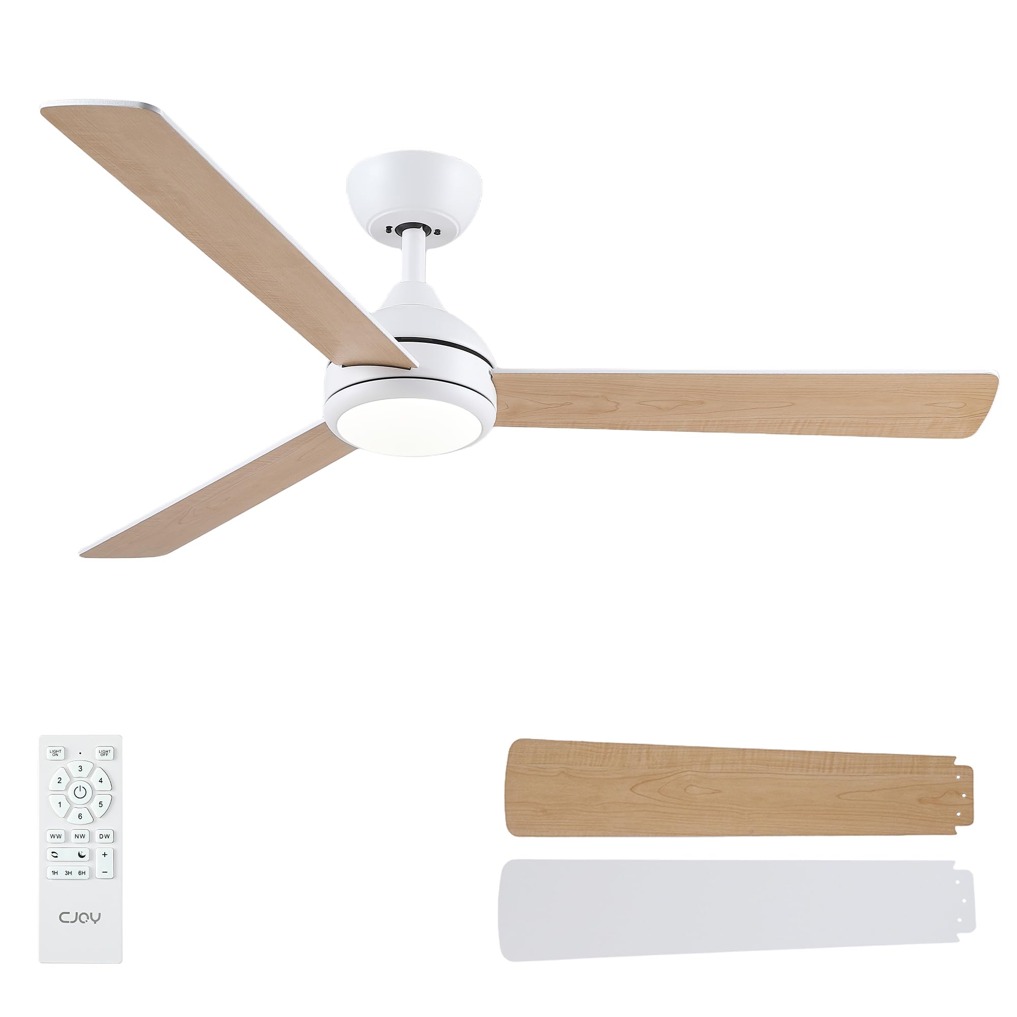 Cjoy Ventilatore da Soffitto con Luce 132cm, Bianco/Legno