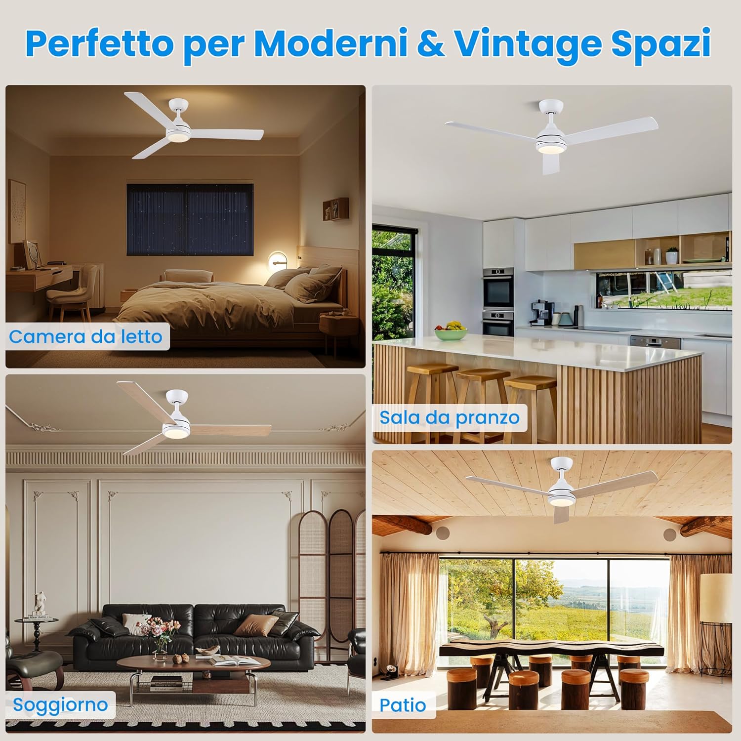 Cjoy Ventilatore da Soffitto con Luce 132cm, Bianco/Legno - immagine 5