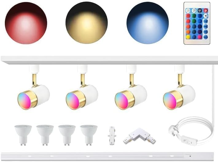 Bravsekai Kit Illuminazione a Binario GU10 RGB con 4 Lampadine