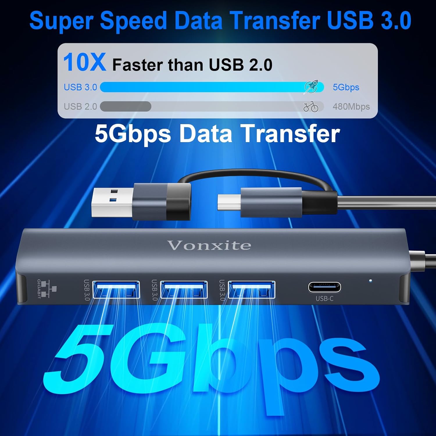 Adattatore USB Ethernet 5 in 2 Gigabit 1000Mbps - immagine 4