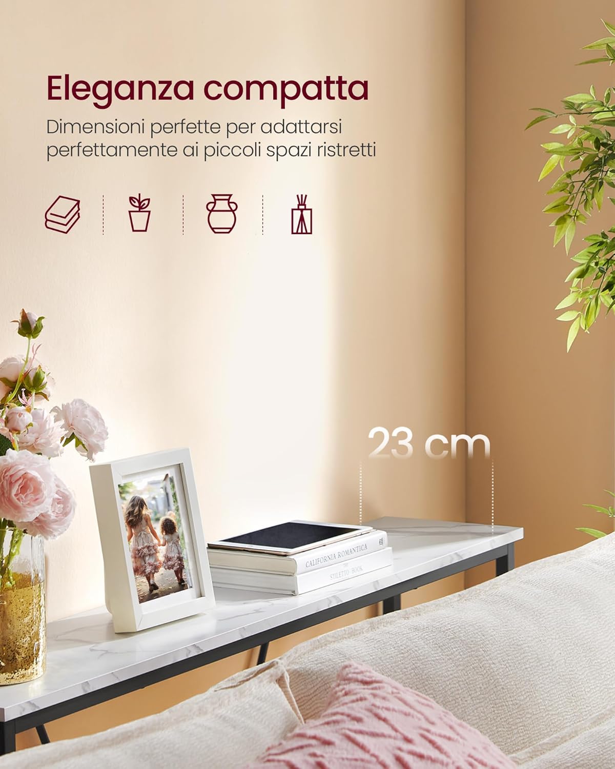 Vasagle Tavolo Consolle Ingresso, Bianco Marmo e Nero - immagine 3