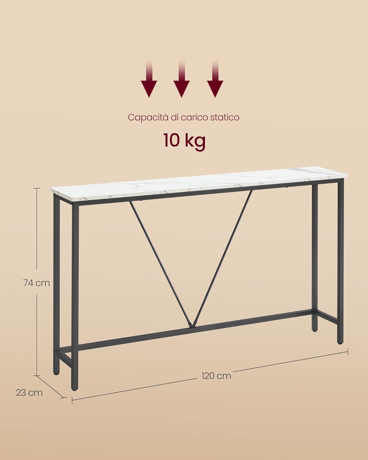 Vasagle Tavolo Consolle Ingresso, Bianco Marmo e Nero - immagine 5