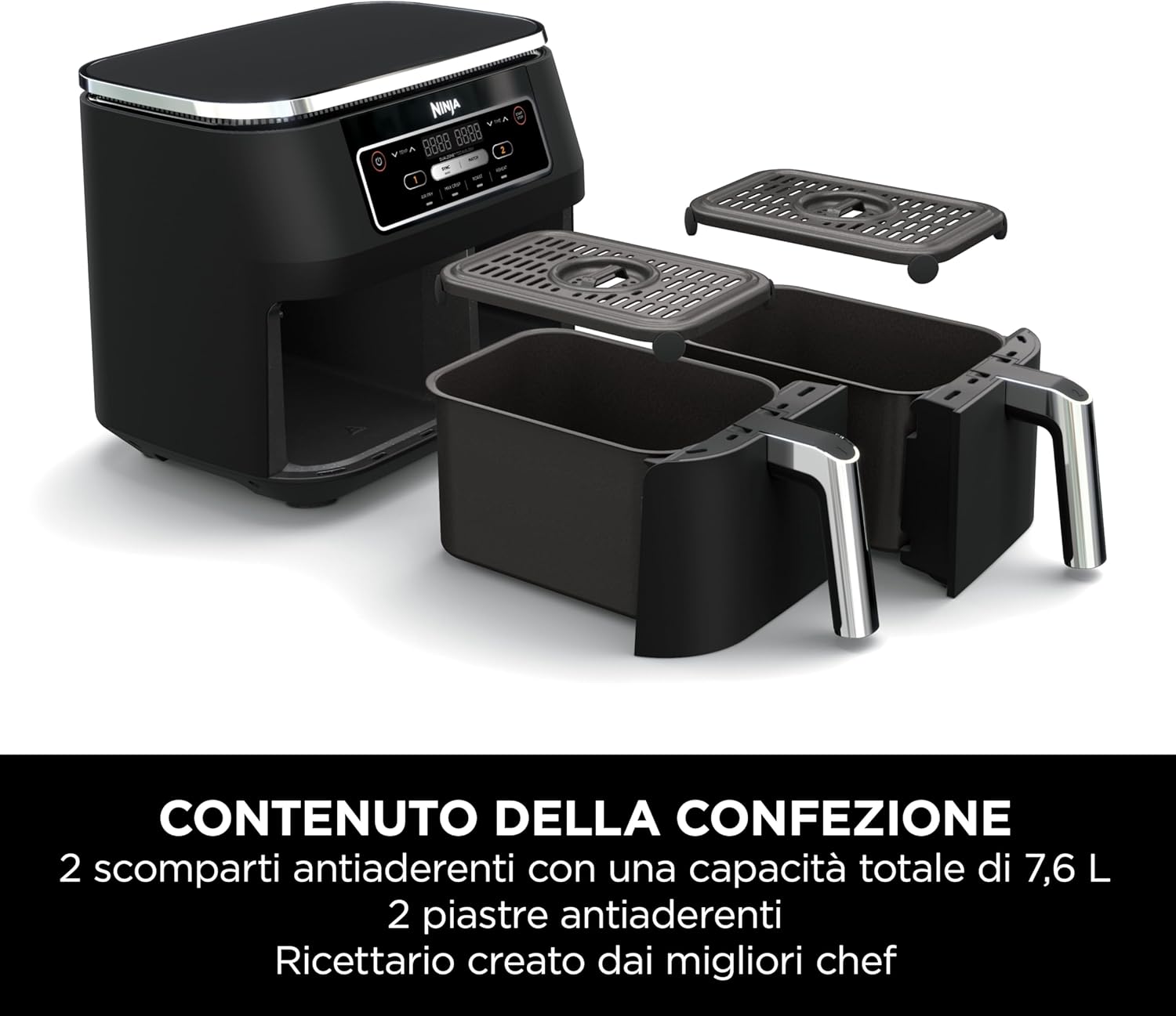 Ninja Foodi Dual Zone Friggitrice ad Aria Digitale 7.6L, Nero - immagine 2