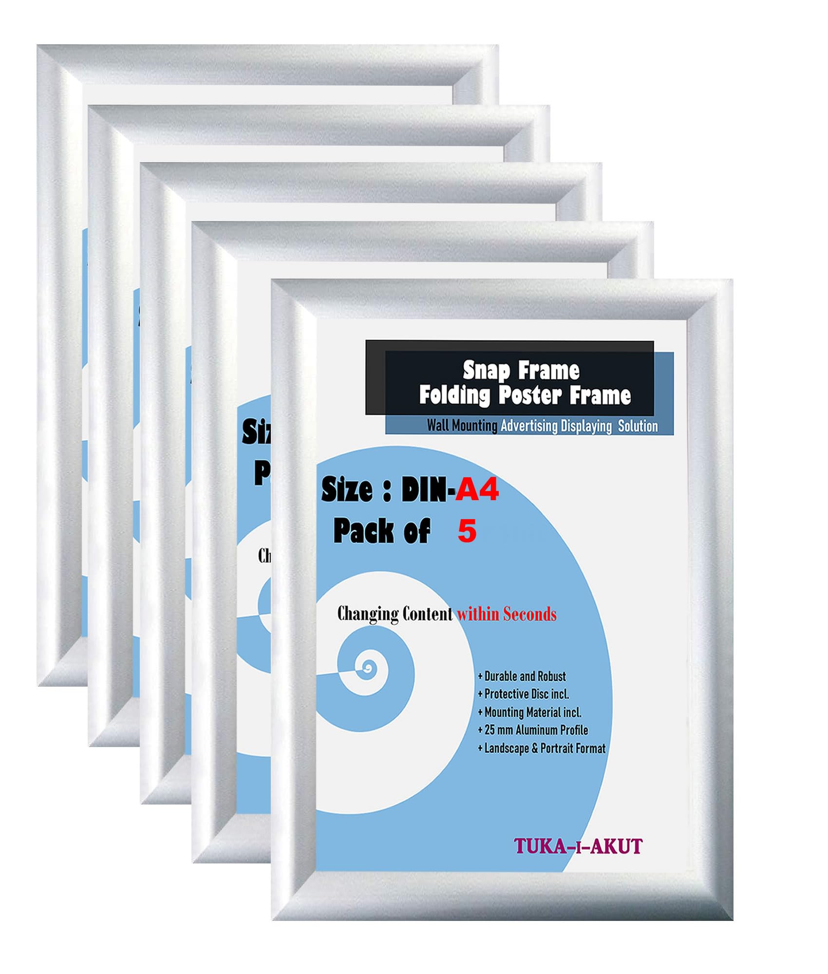 Tuka-i-akut 5X Cornice a Scatto A4 Alluminio Profilo 25mm