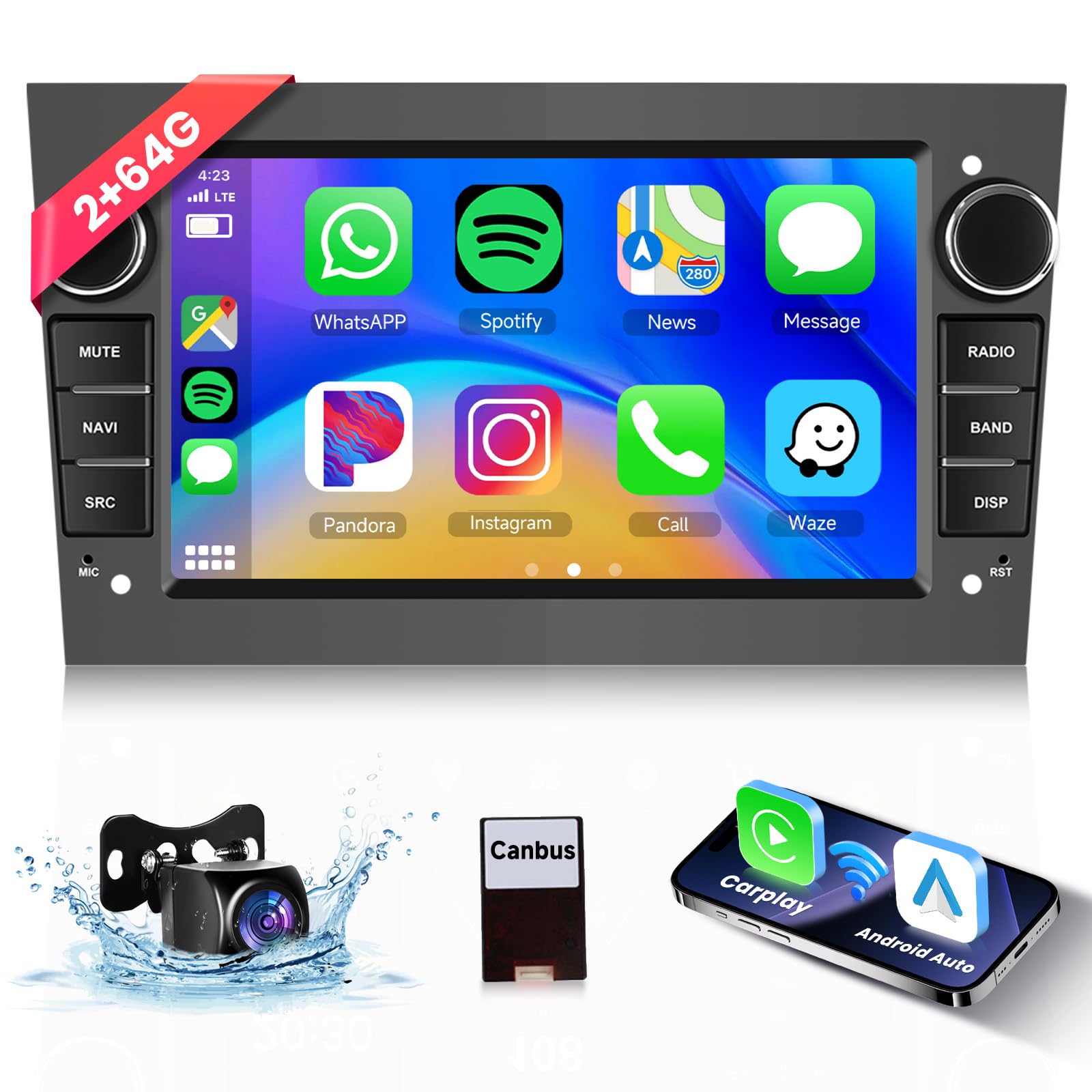 Hodozzy Carplay Autoradio 7 Pollici per Opel, Grigio