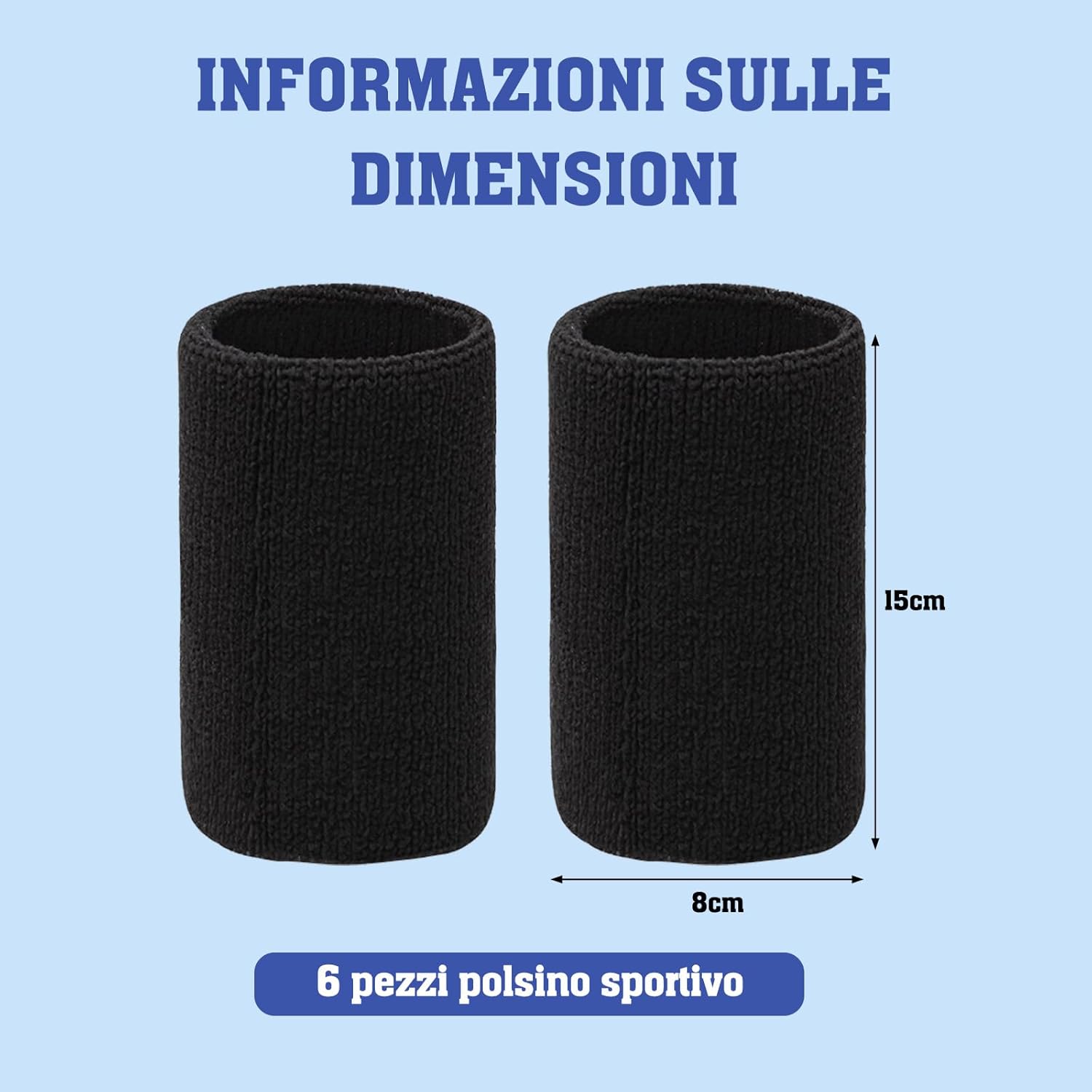 Borisca 6 Pezzi Polsini Tennis Lunghi Neri - immagine 2