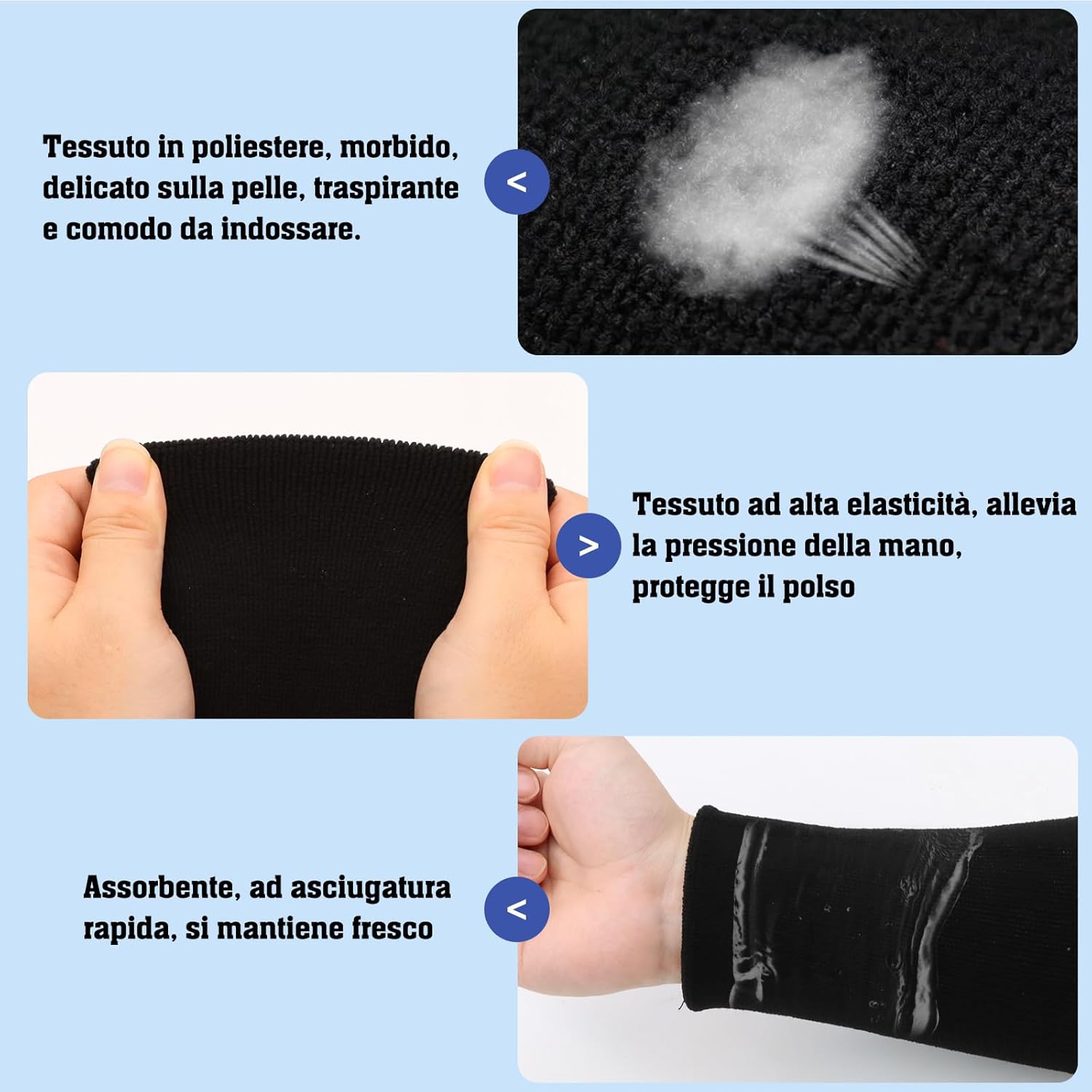 Borisca 6 Pezzi Polsini Tennis Lunghi Neri - immagine 3