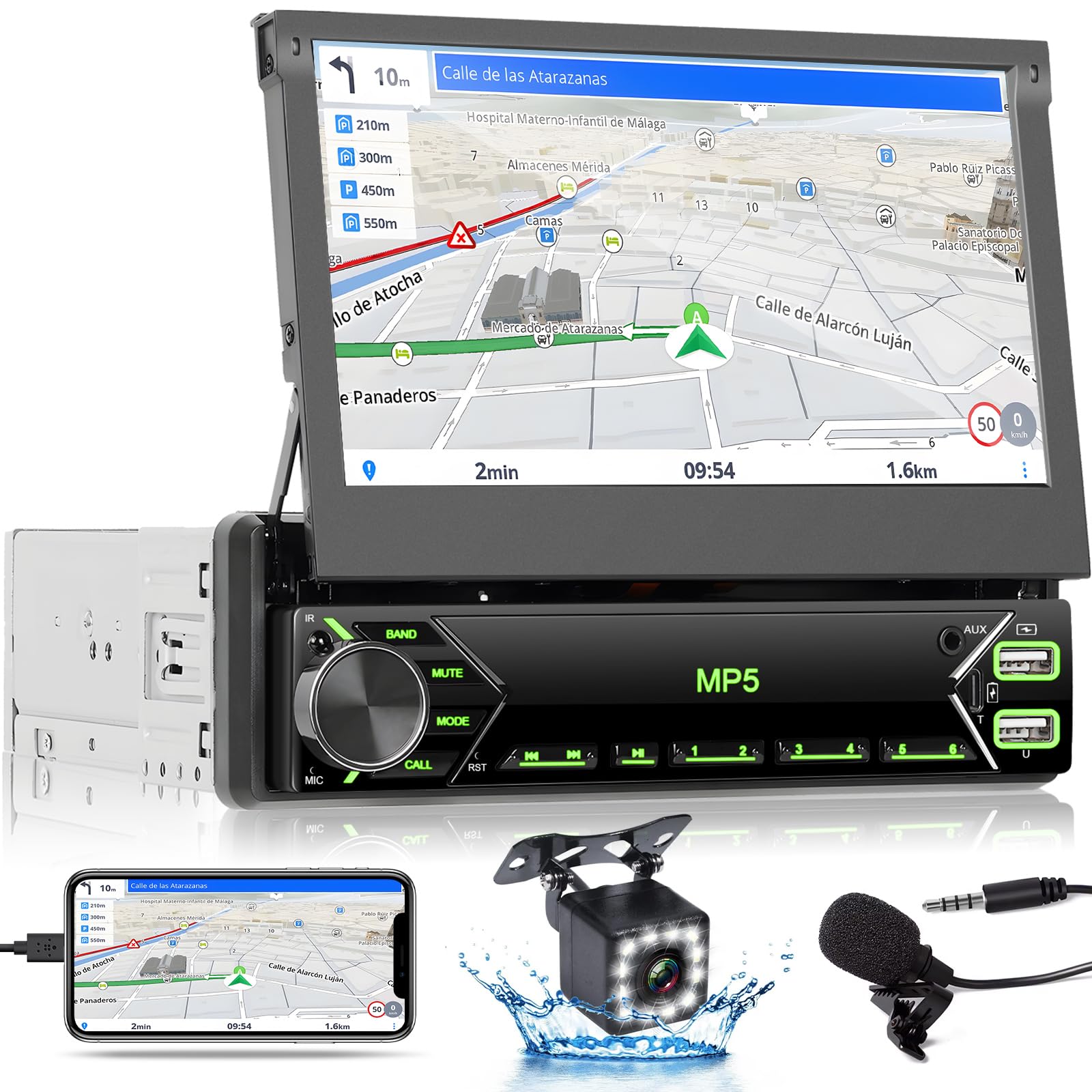 Inefala Autoradio 1 Din con Schermo a Scomparsa 7 Pollici