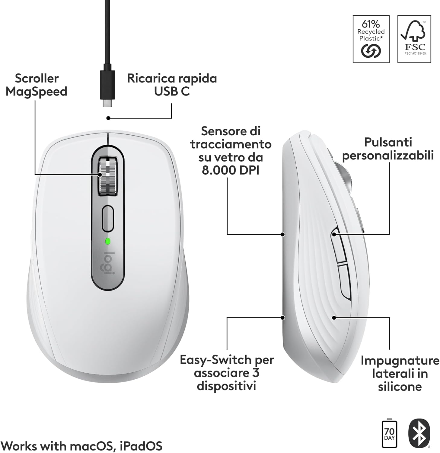 Logitech MX Anywhere 3S for Mac - Mouse Wireless Bluetooth - immagine 7