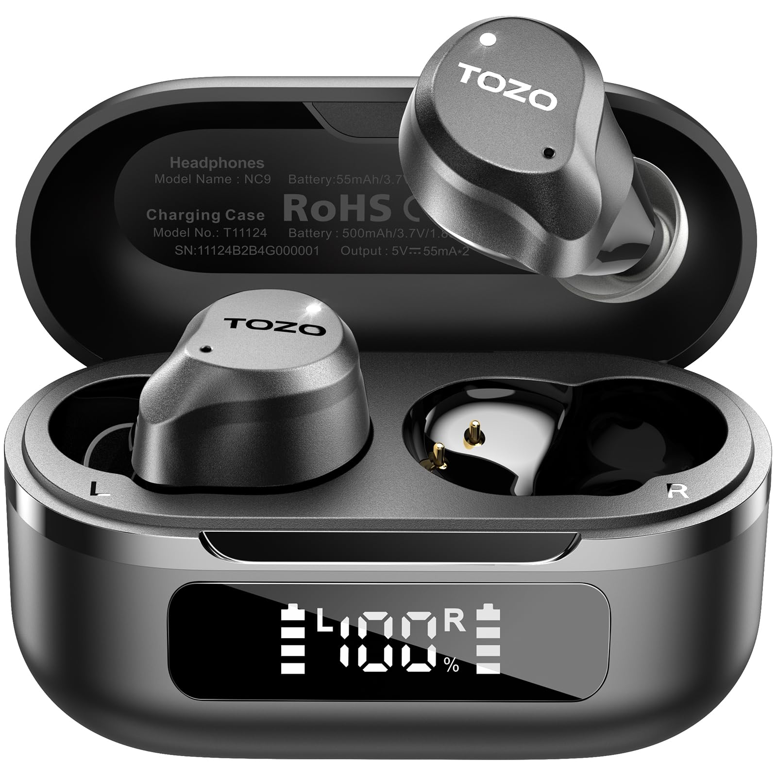 Tozo NC9 2024 Cuffie Bluetooth 5.3 ANC Ibrida, Nero