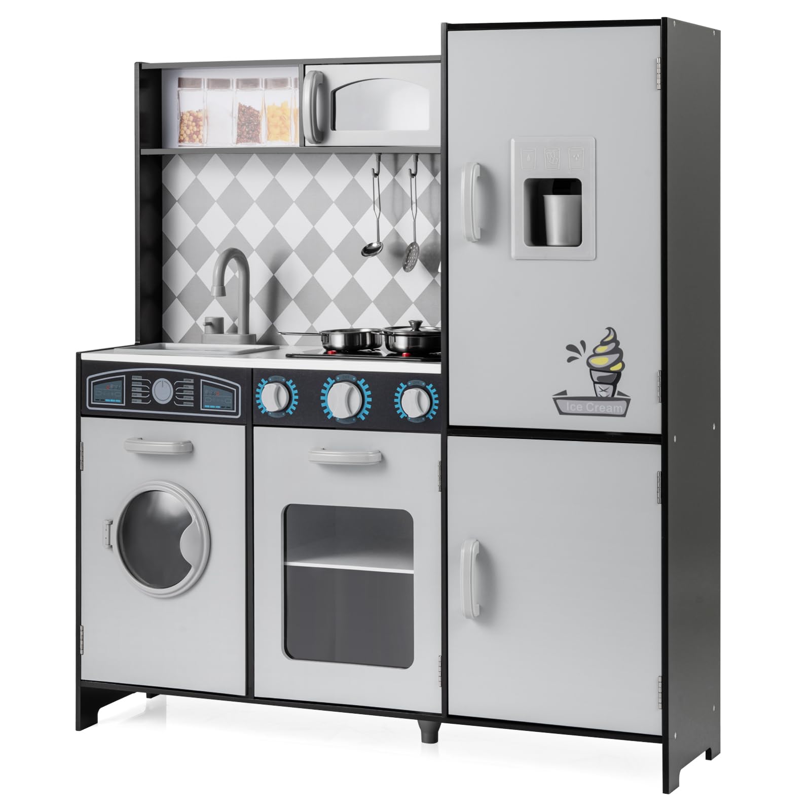 Fantask Cucina in legno per bambini con suono, Nero